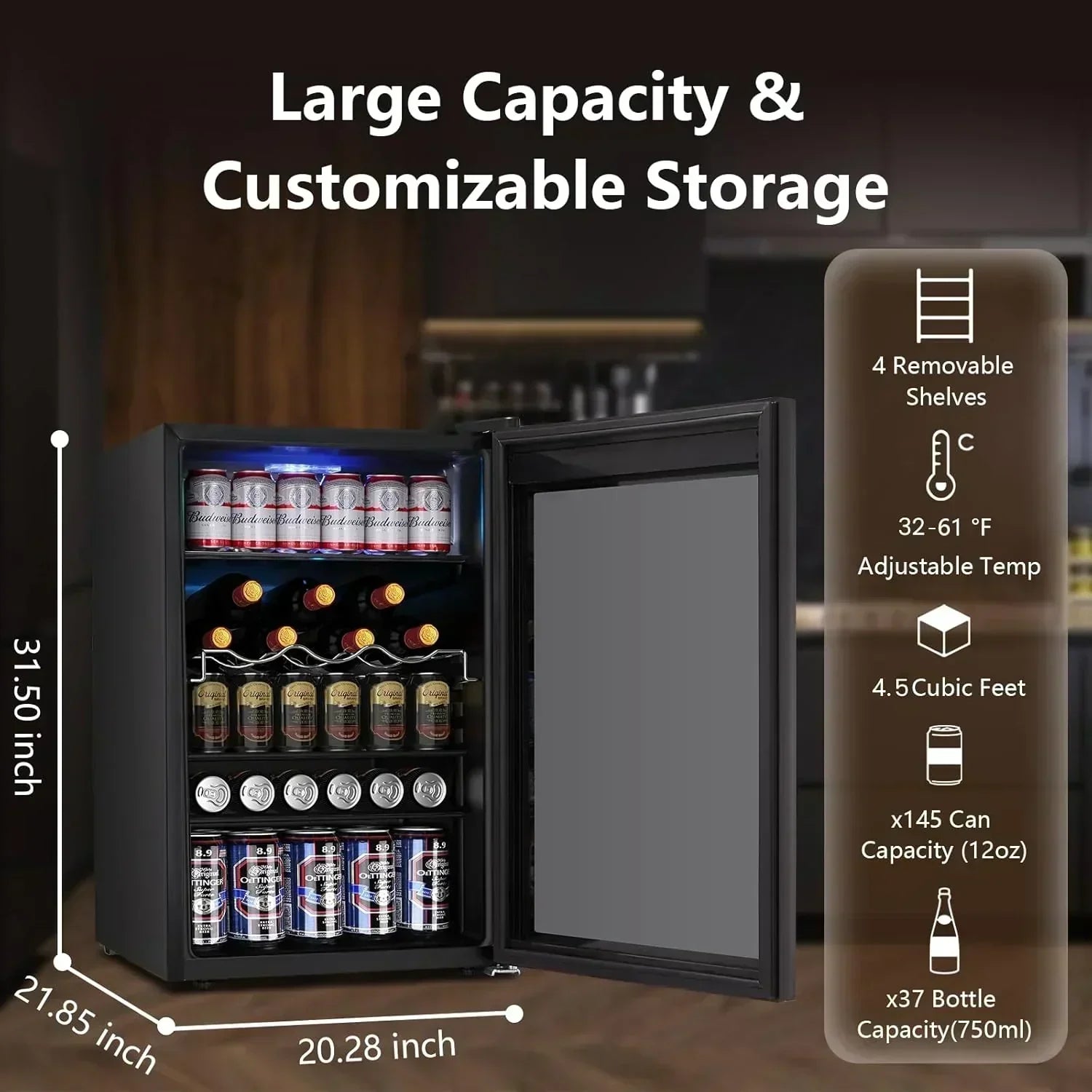 Mini Fridge 130 Can Beverage Refrigerator Cooler Drink Fridge Adjustable Temperature Control wourant