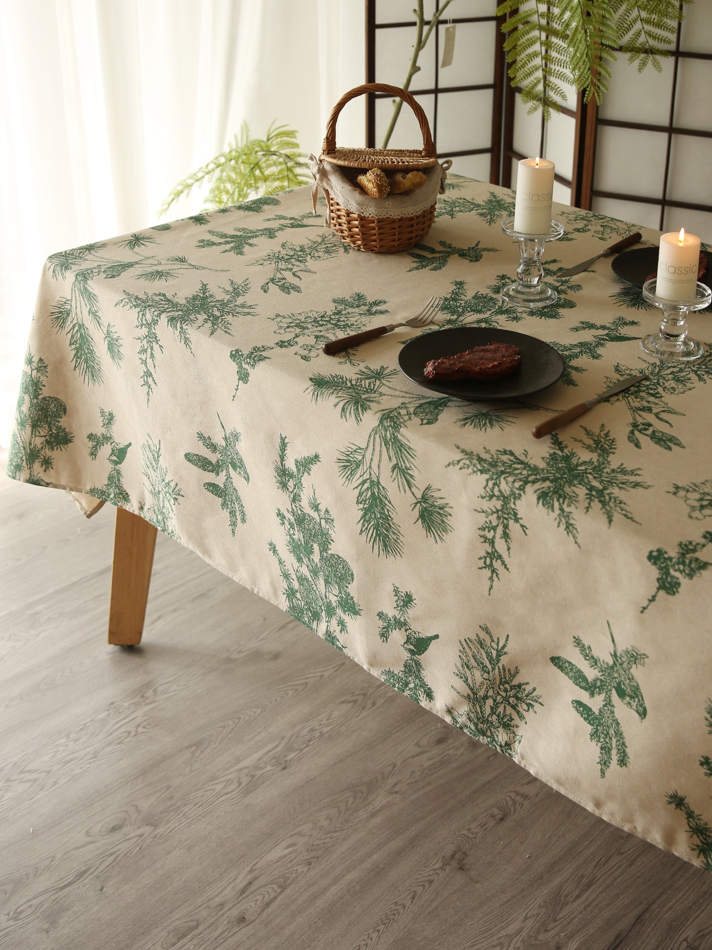 Französische Landhaus-Tischdecke aus Leinen mit Blumenmuster, Vintage-Stil, Esszimmer-Dekoration wourant