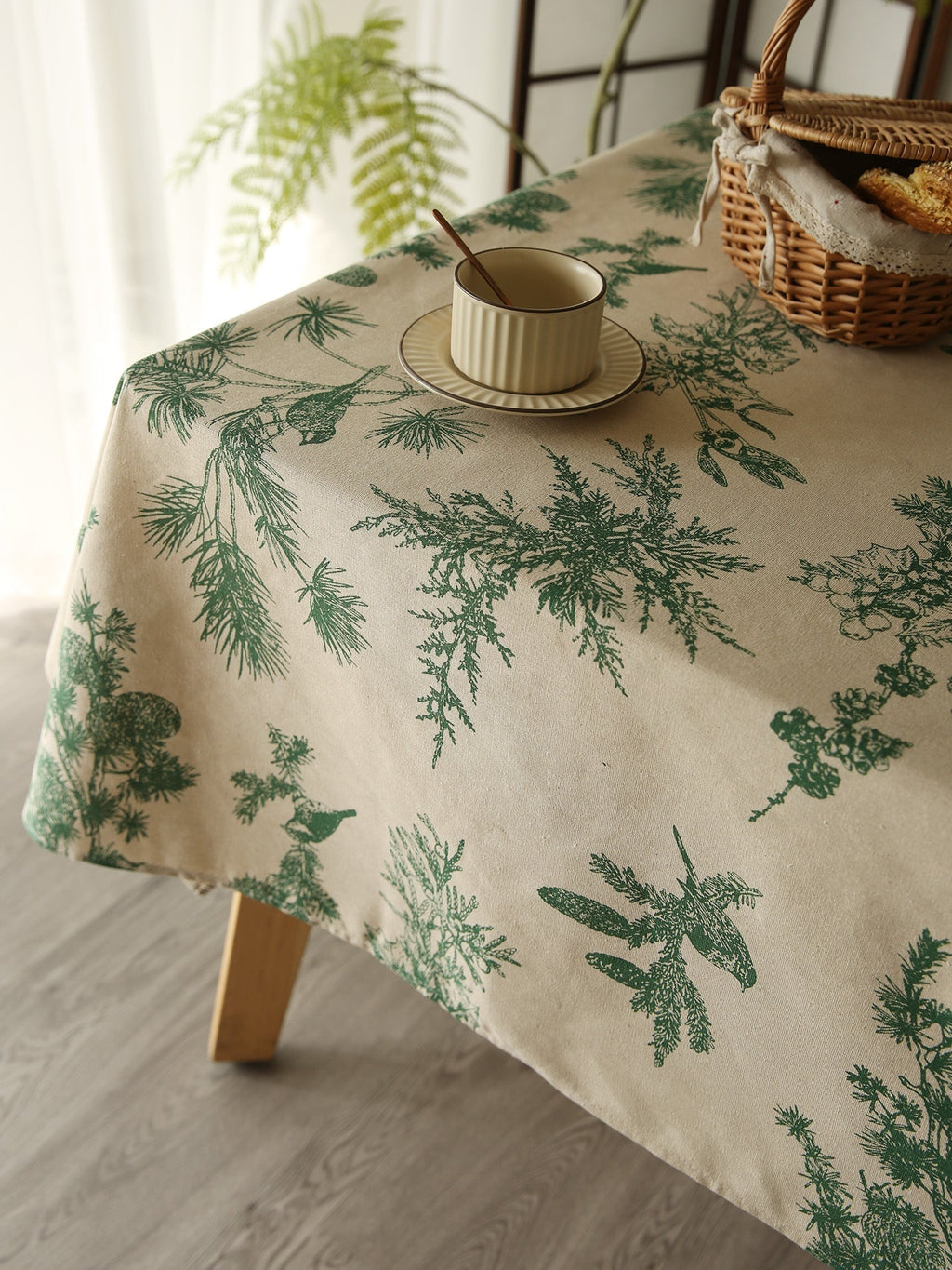 Französische Landhaus-Tischdecke aus Leinen mit Blumenmuster, Vintage-Stil, Esszimmer-Dekoration wourant