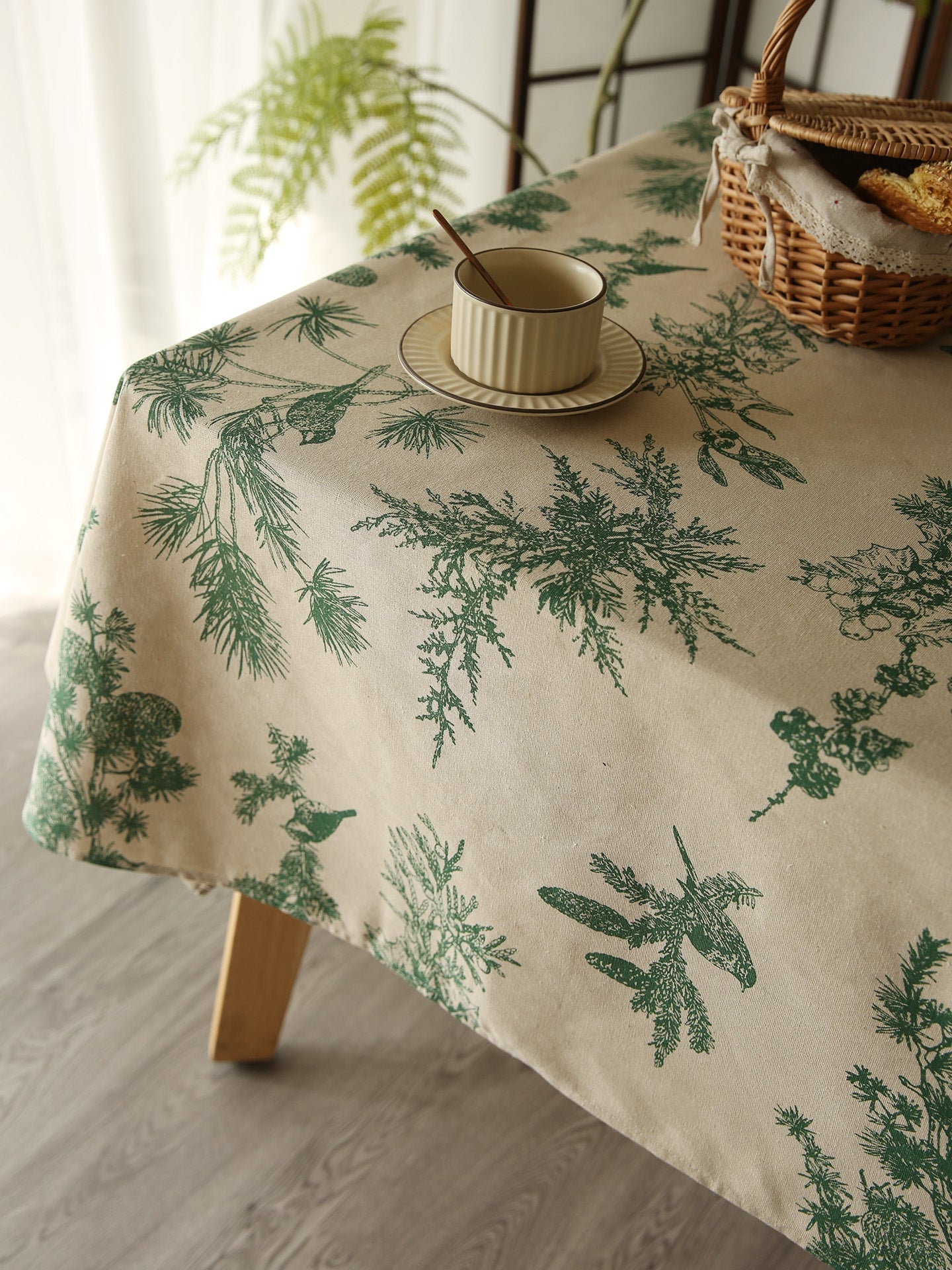 Französische Landhaus-Tischdecke aus Leinen mit Blumenmuster, Vintage-Stil, Esszimmer-Dekoration wourant