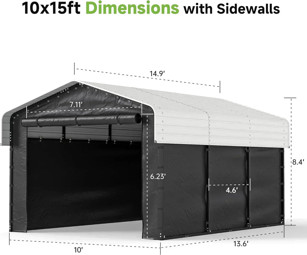10'x15' Heavy Duty Metal Carport Outdoor Garage Car Shelter Shade with Heavier Frame wourant