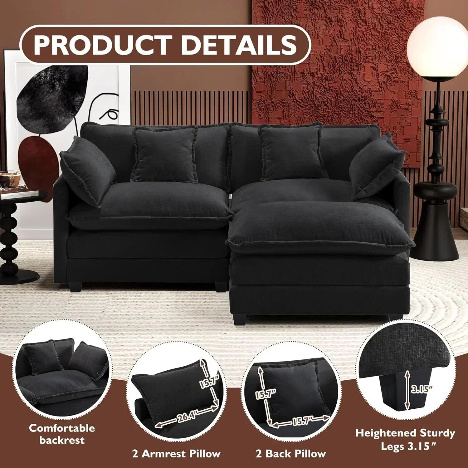 ihanherry 146-inch U-shaped modern sofa modular area cloud sofa wourant