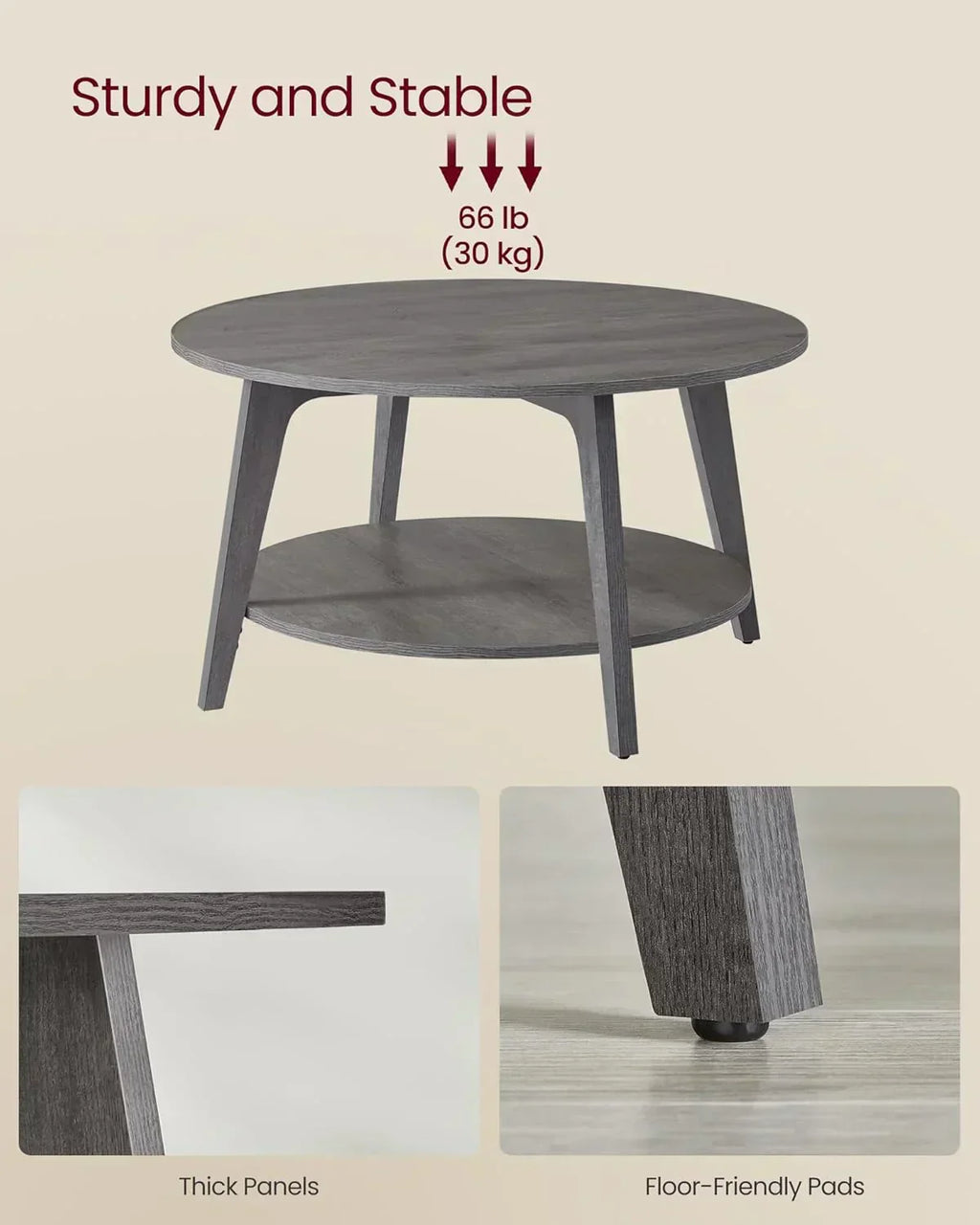 VASAGLE Round Coffee Table 2 Tier Coffee Table with Storage for Living Room 31.5 x 17.7 Inches wourant