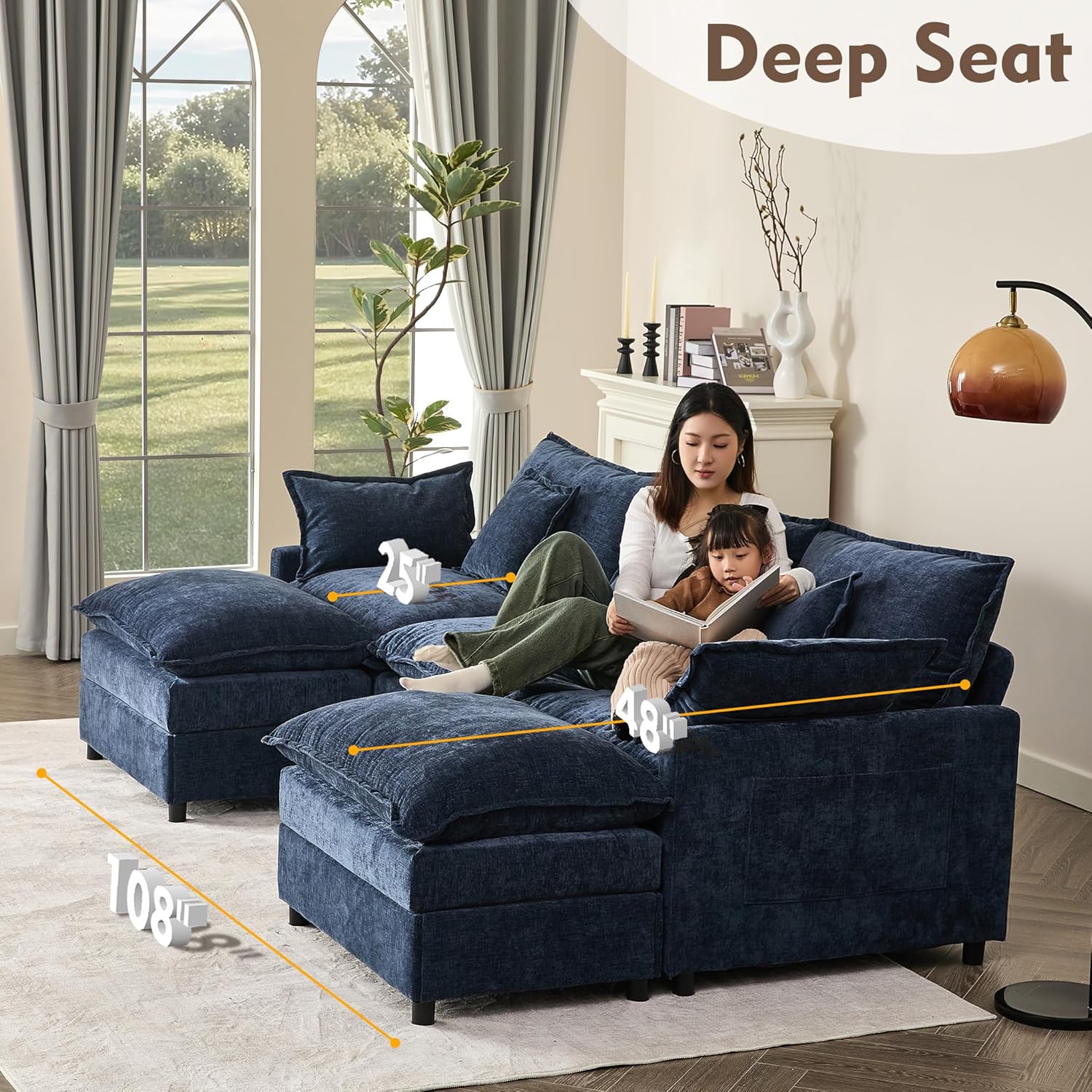 108 Inch U Shape Sofa Sectional Sofa Comfortable Cloud Sofa Living Room Deep Seat Sofa wourant