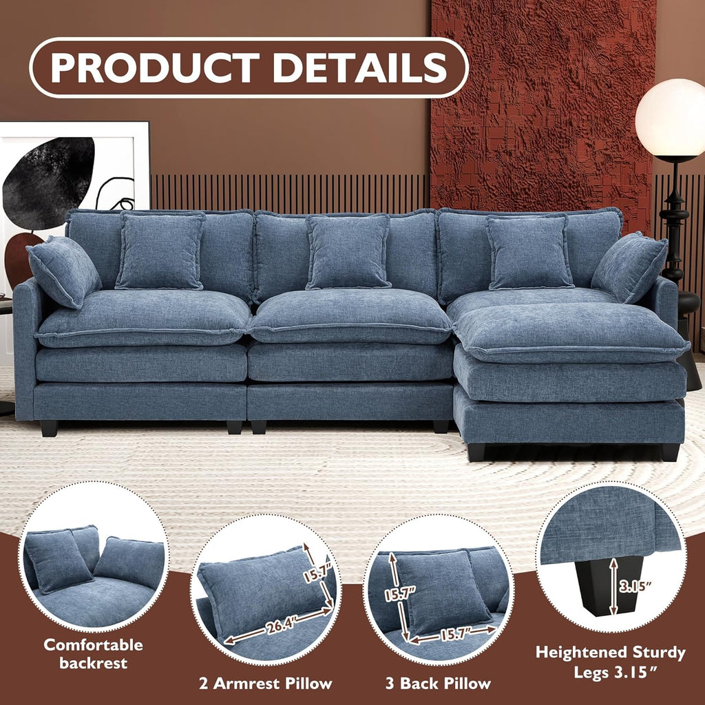 ihanherry 146-inch U-shaped modern sofa modular area cloud sofa wourant