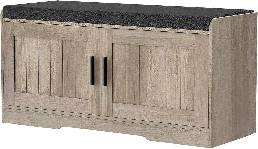 2-Tier Storage Bench Shoe Bench with Thickened Padded Seat Cushion Entryway Bench wourant
