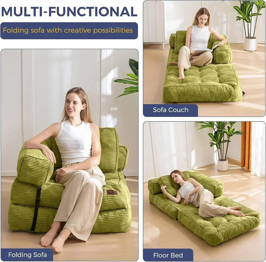 Folding Sofa Bed L-Shaped Convertible Sofa Bed with Armrests and Pillows wourant
