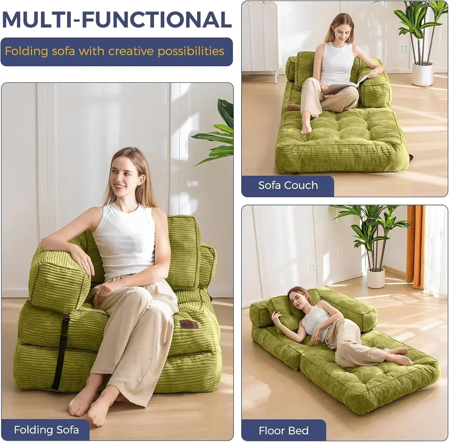 Folding Sofa Bed L-Shaped Convertible Sofa Bed with Armrests and Pillows wourant