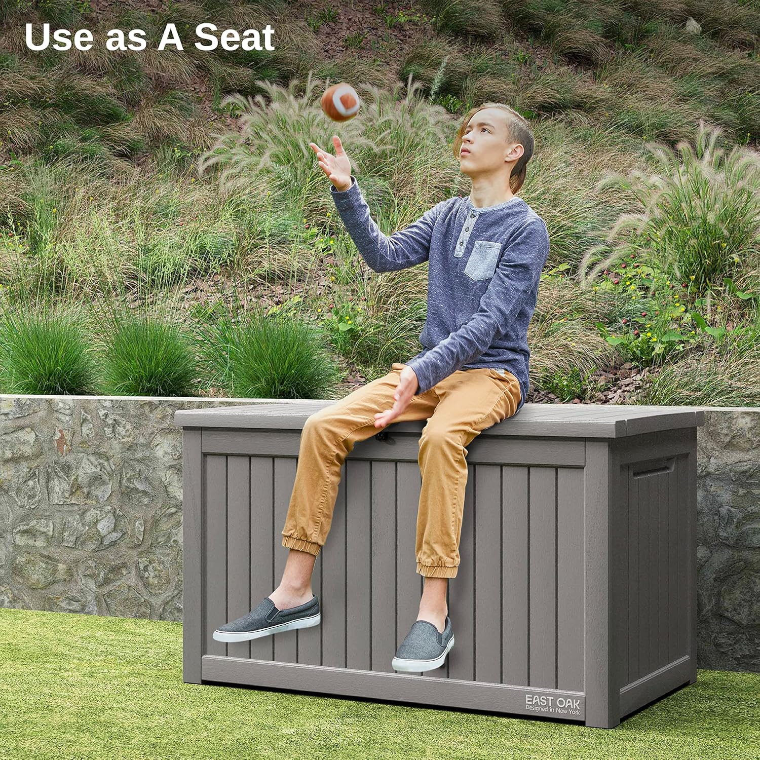EAST OAK Outdoor Storage Box 60 Gallon Deck Box Indoor and Outdoor Use Waterproof Resin Storage wourant