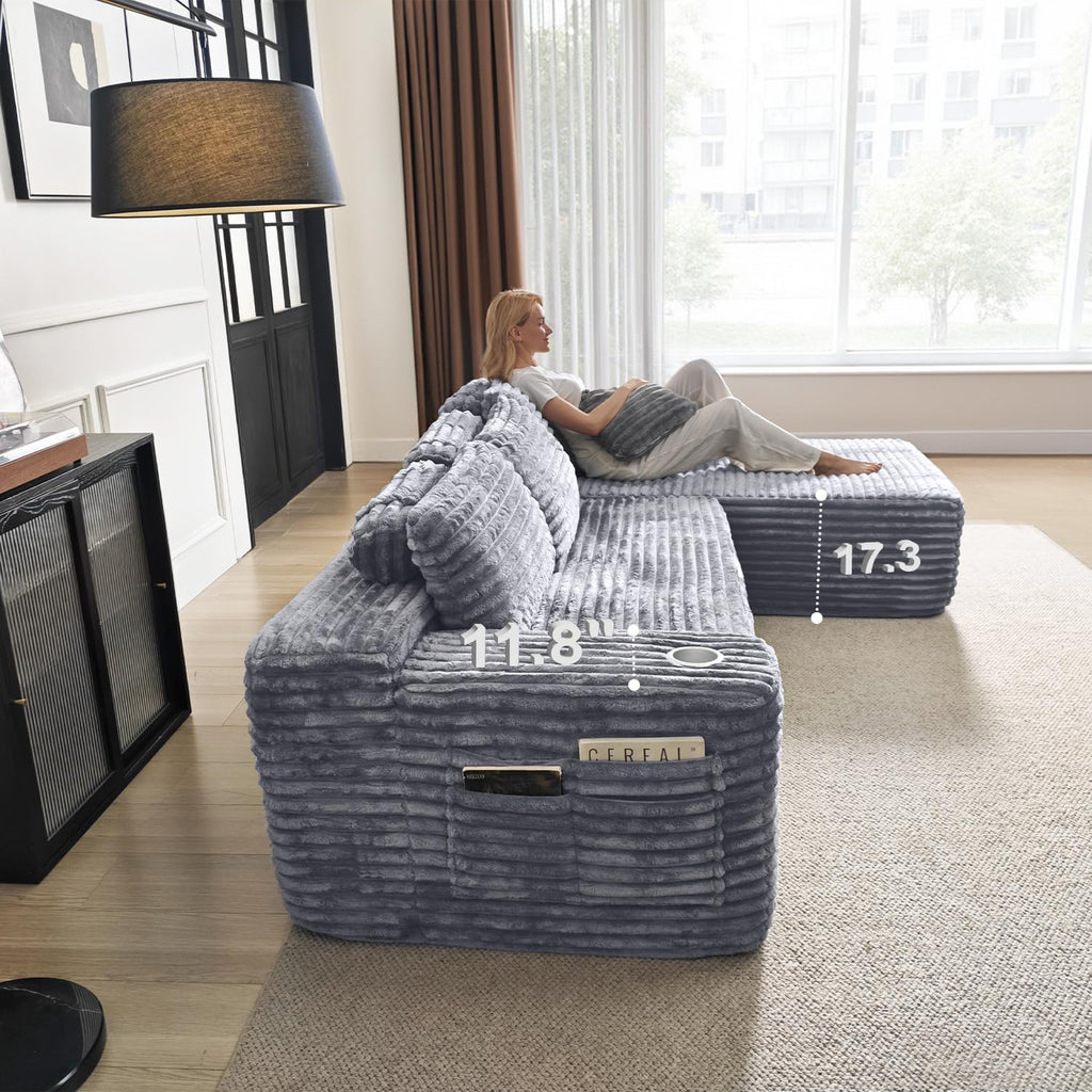 Cloud Sectional Couch with L Shape Chaise Modern Modular Sofa with Deep Seat Built in Cup Holder wourant
