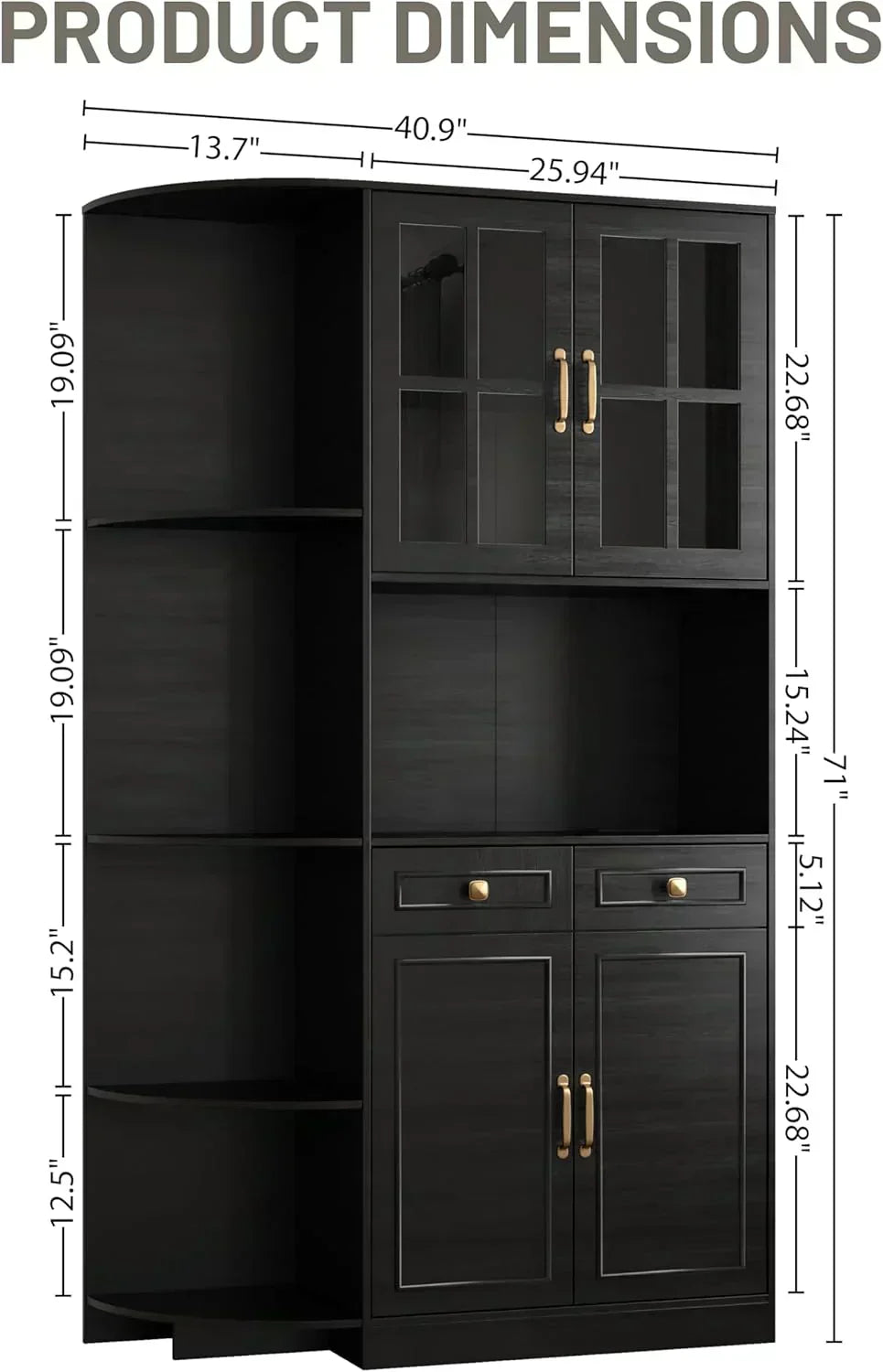 Kitchen Hutch Pantry Cabinet 71" Tall with Glass Doors wourant