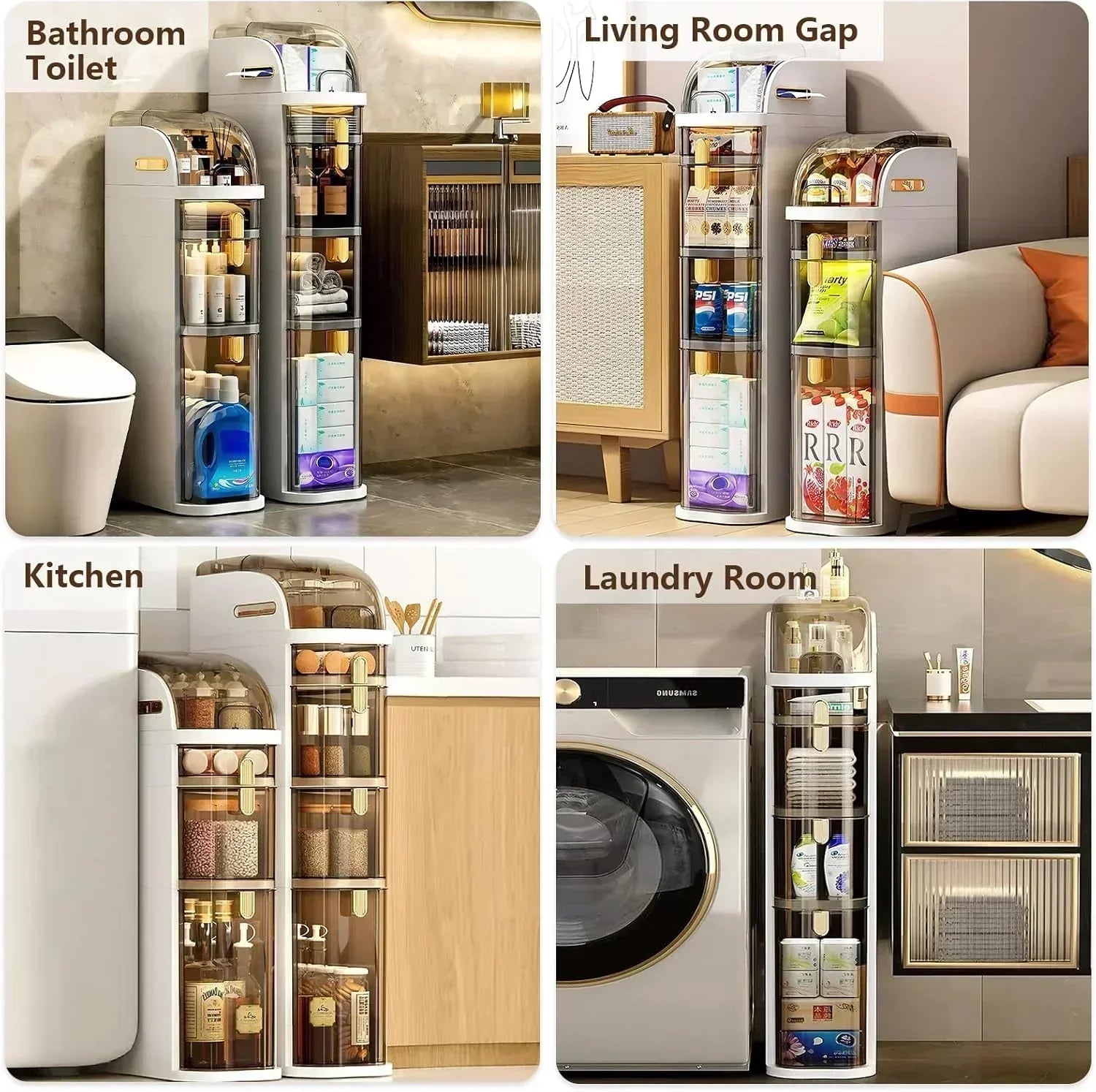 4-Tiers Narrow Bathroom Storage Cabinet 7.1 Slim Bathroom Floor Organizer with Drawers wourant