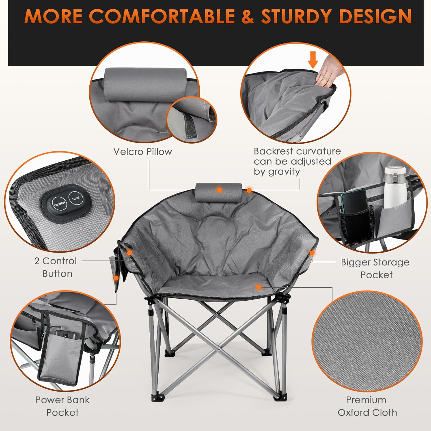 Heated Camping Chair Extra Large Heated Chair Outdoor Sports Chair with 3 Heat Levels on Back wourant