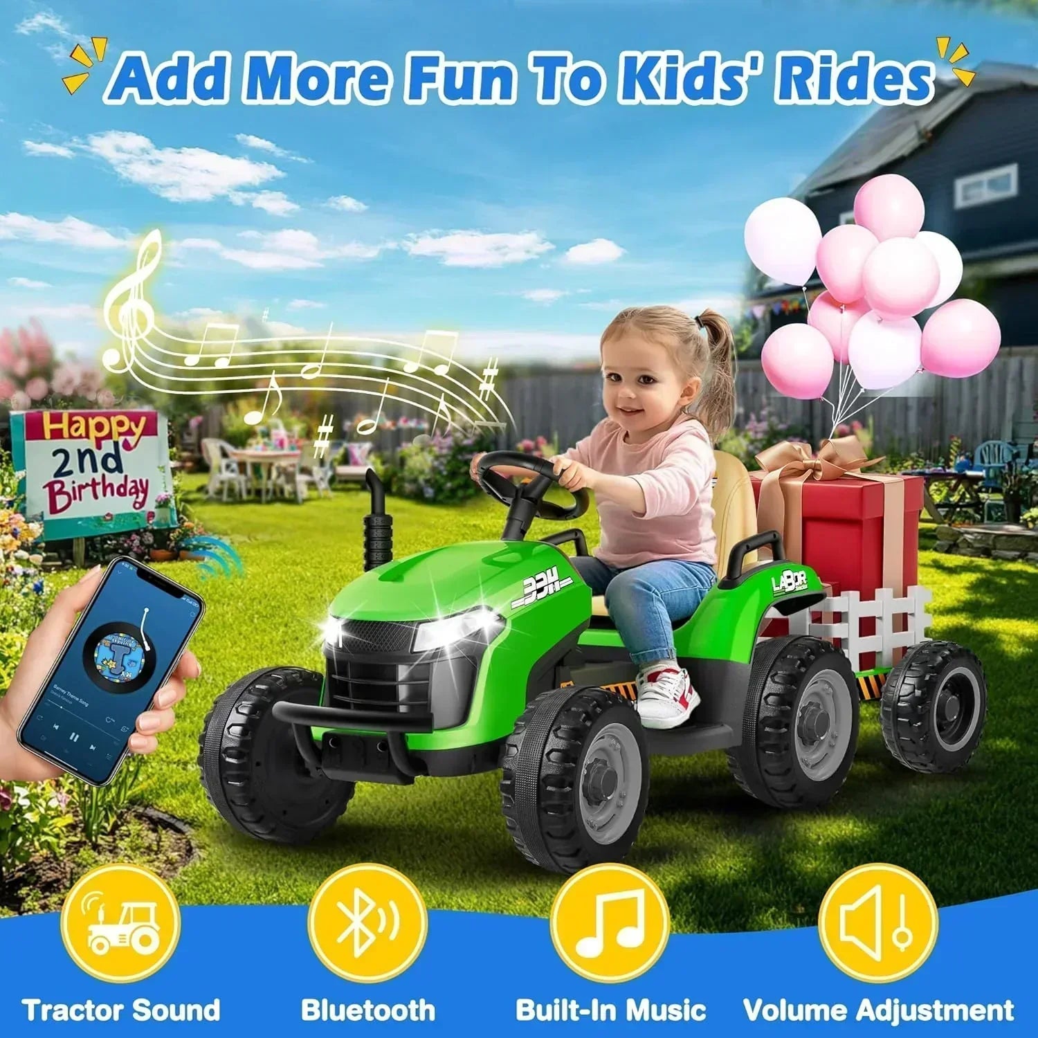 24V Ride On Tractor Tiltable Detachable Trailer 2x65W Motors EVA Tires Remote Control wourant