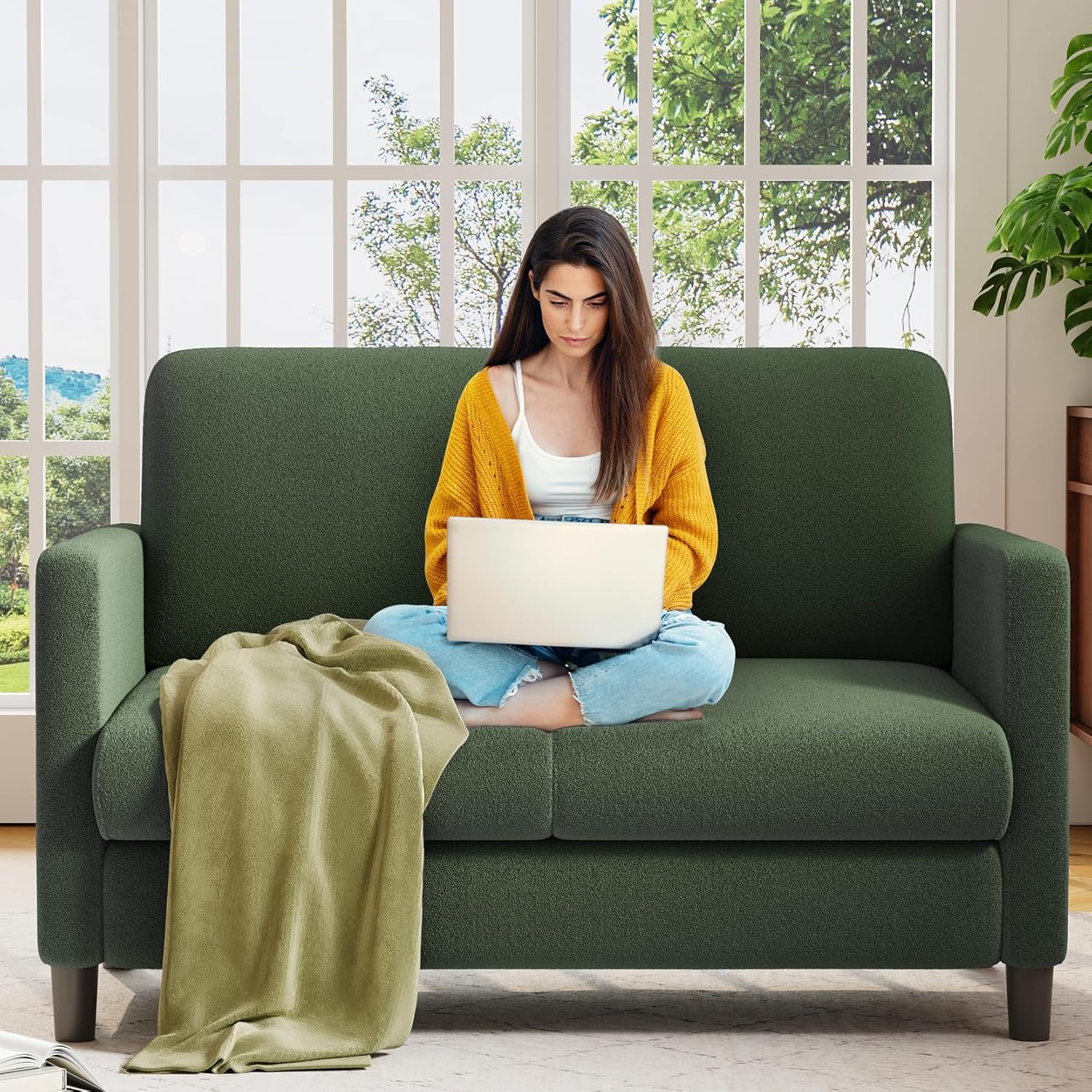 Loveseat Sofa 51" Love Seat Comfy Corduroy Small Loveseat Tool-Free Setup Couch wourant