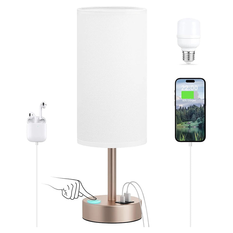 Touch Bedside Table Lamp with USB Wood Base 3 Way Dimmable Small Nightstand Lamp with LED Bulb for Bedroom Living Room