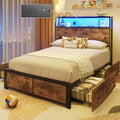 Lifezone Queen Bed Frame 2-Tier Storage Headboard Metal Platform Bed Frame 4 Storage Drawers wourant