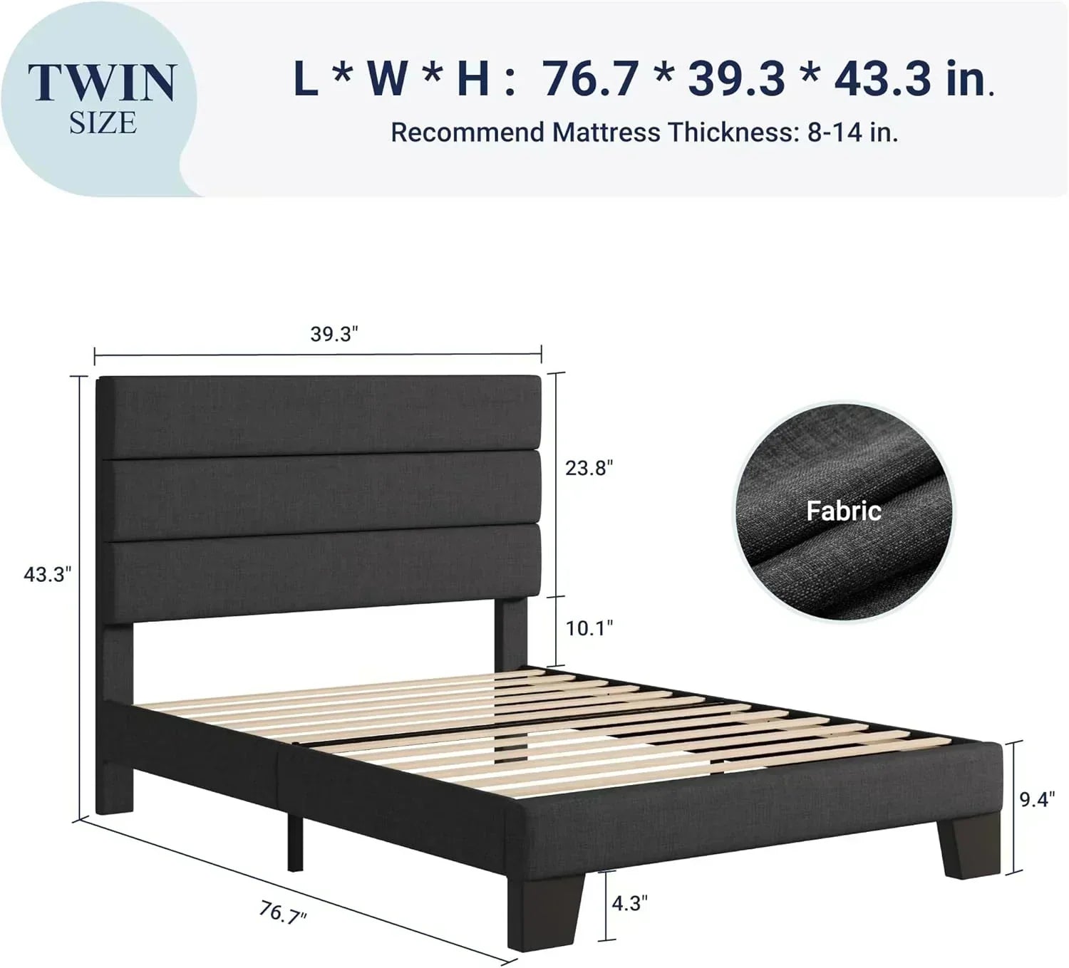 Allewie King size platform bed frame with velvet upholstered headboard and planks wourant