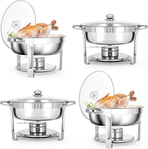 5 QT Chafing Dishes 4 Pack Premium Stainless Steel Complete Set Round Chafing Dish Buffet Set wourant