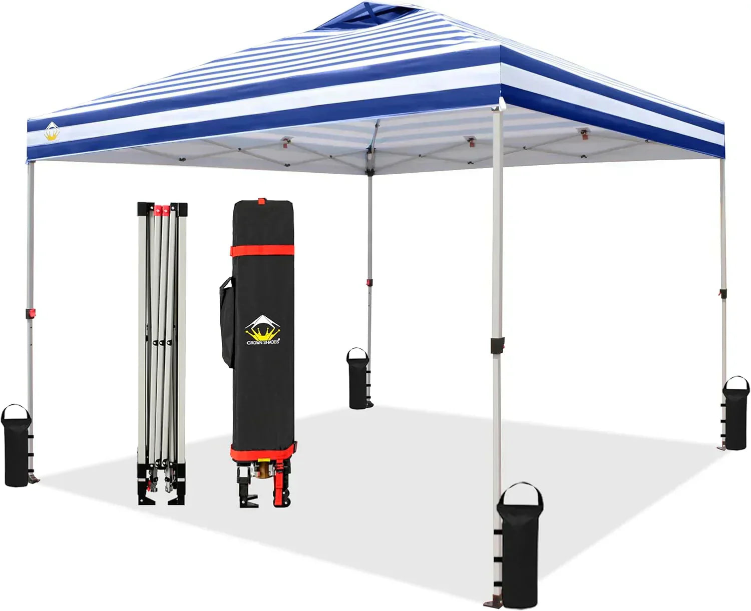 10x10 Pop-Up Awning One-Click Installation Beach Tent Outdoor Sunshade Silver Coated Top wourant