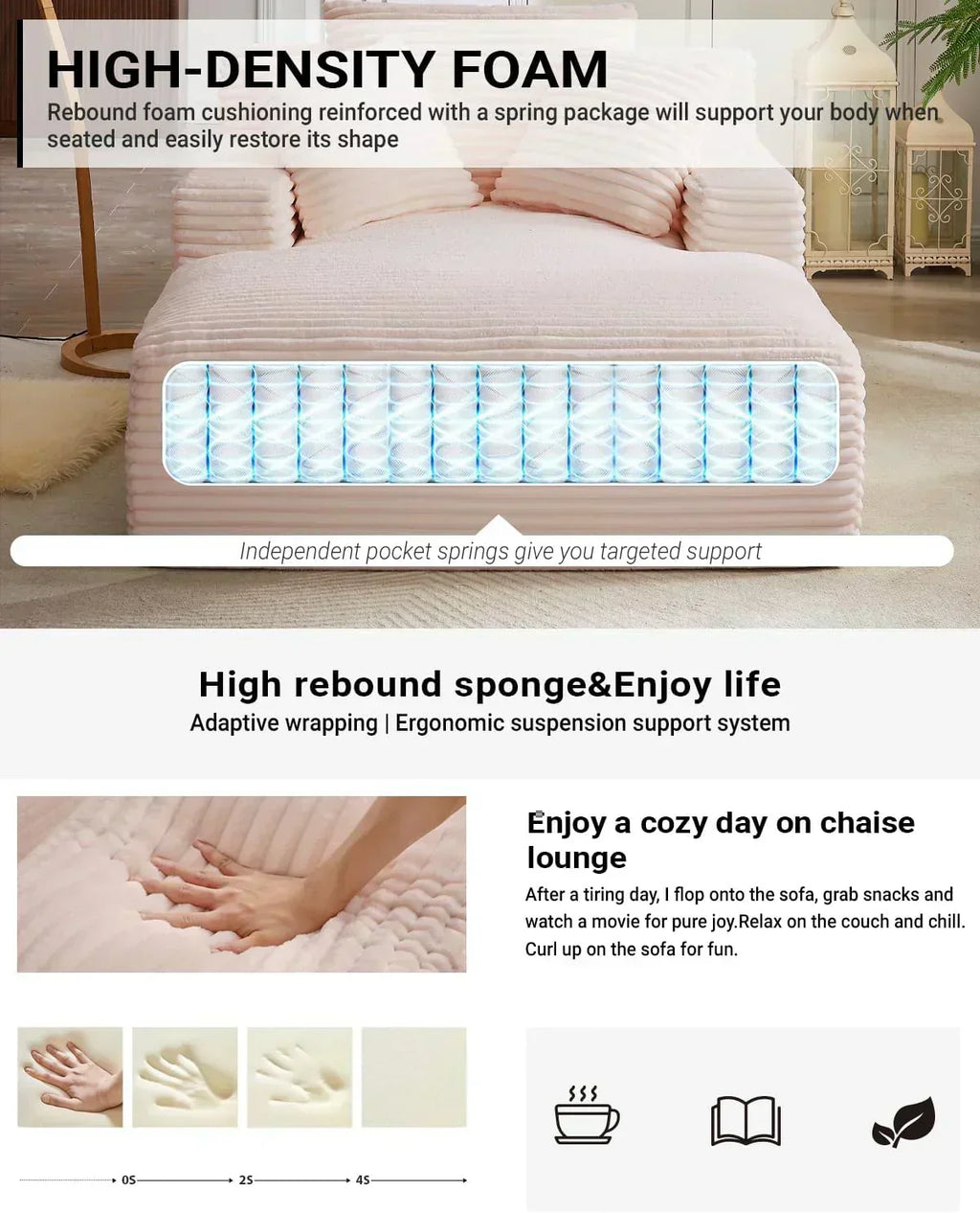 50-inch indoor recliner oversized corduroy upholstered boneless sofa bed deep sleeper sofa wourant