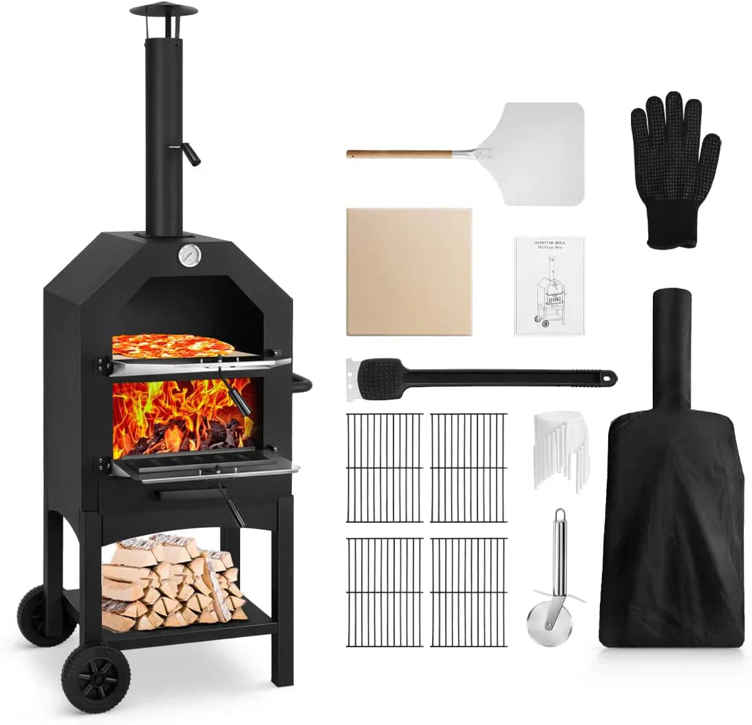 EDOSTORY Outdoor Pizza Oven Wood Fired for Outside Patio Maker With Stone Peel Grill Rack wourant
