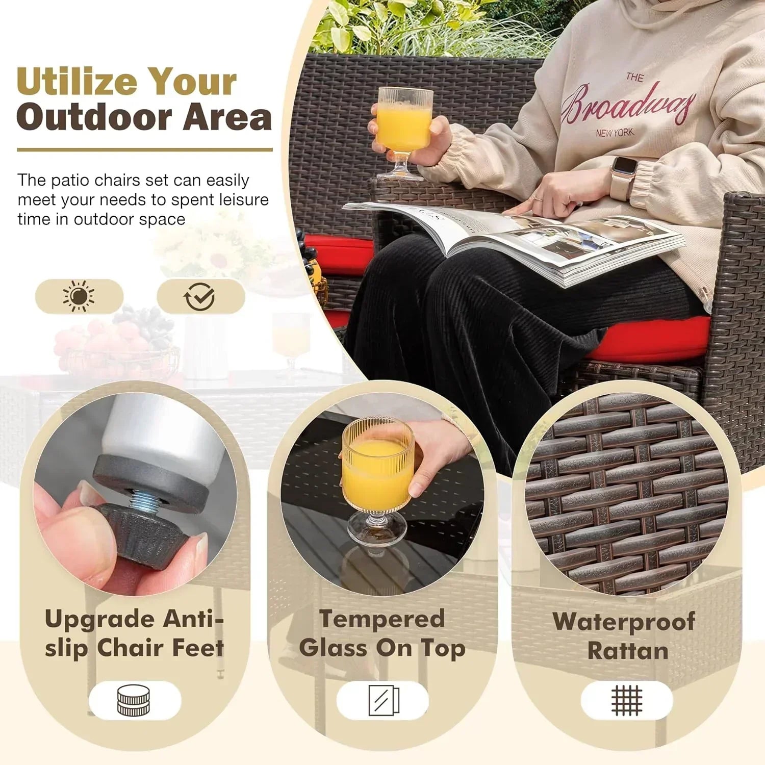 Homall 4-piece outdoor patio furniture set rattan chair wicker set wourant