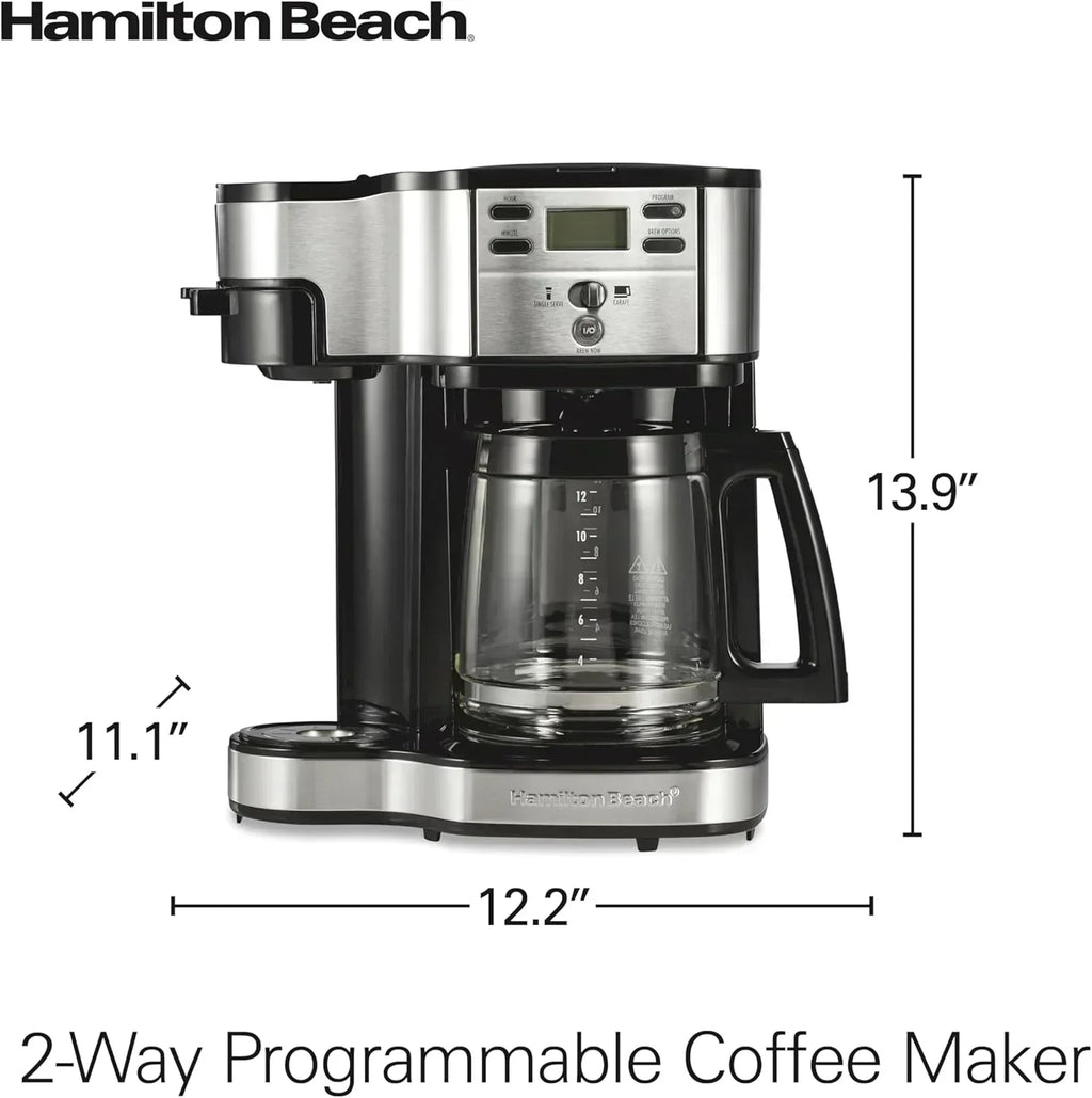 Hamilton Beach 2-Way 12 Cup Programmable Drip Coffee Maker Single Serve Machine Glass Carafe wourant