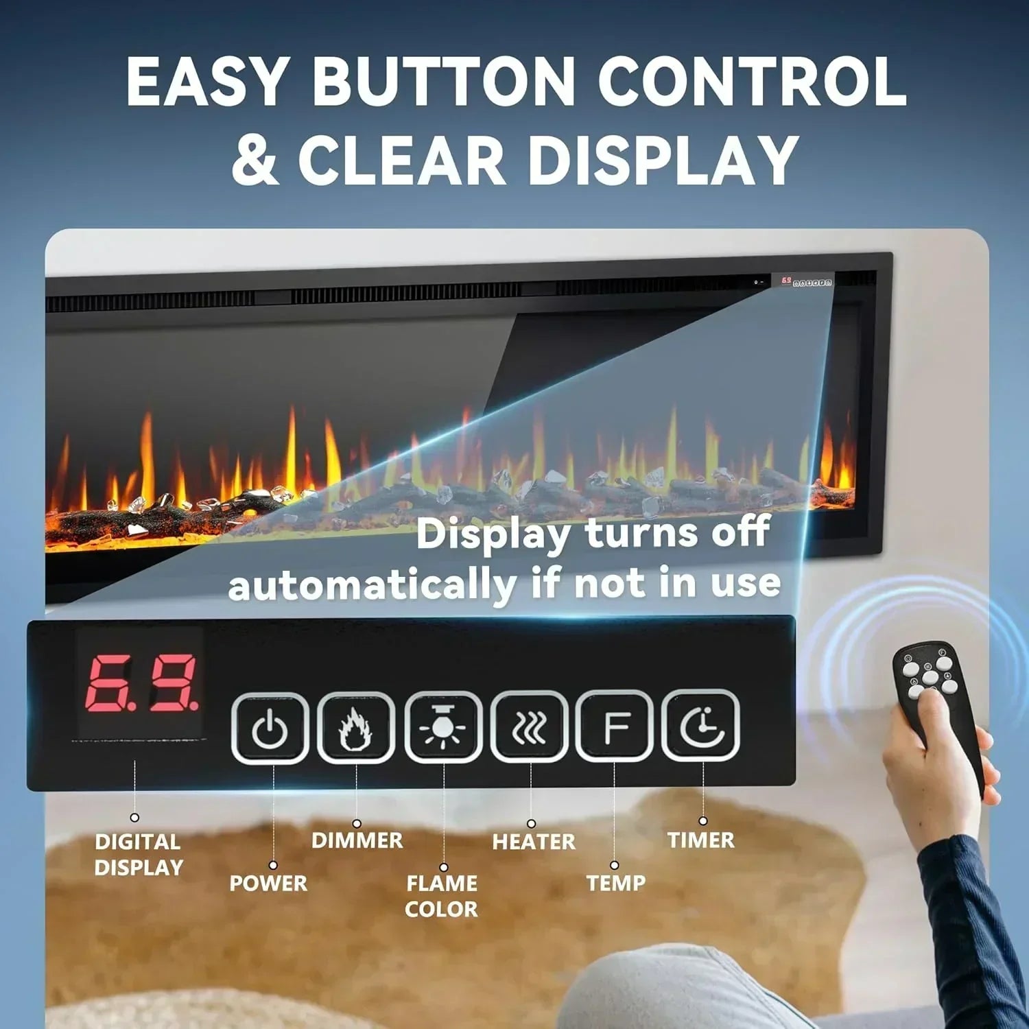 EUHOMY 50 Inch Electric Fireplace Wall Recessed Adjustable Flame Color Fireplace Heater wourant