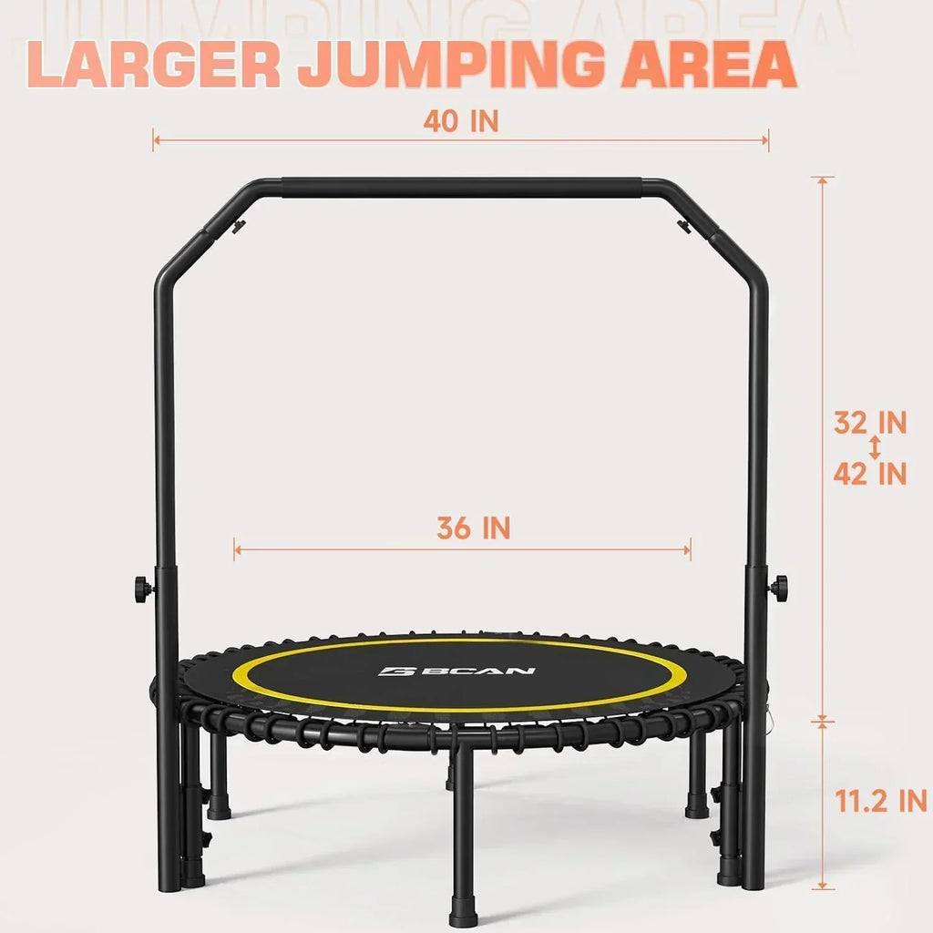 BCAN 450/550 LBS Foldable Mini Trampoline Fitness Trampoline Bungees Adjustable Foam Handle wourant