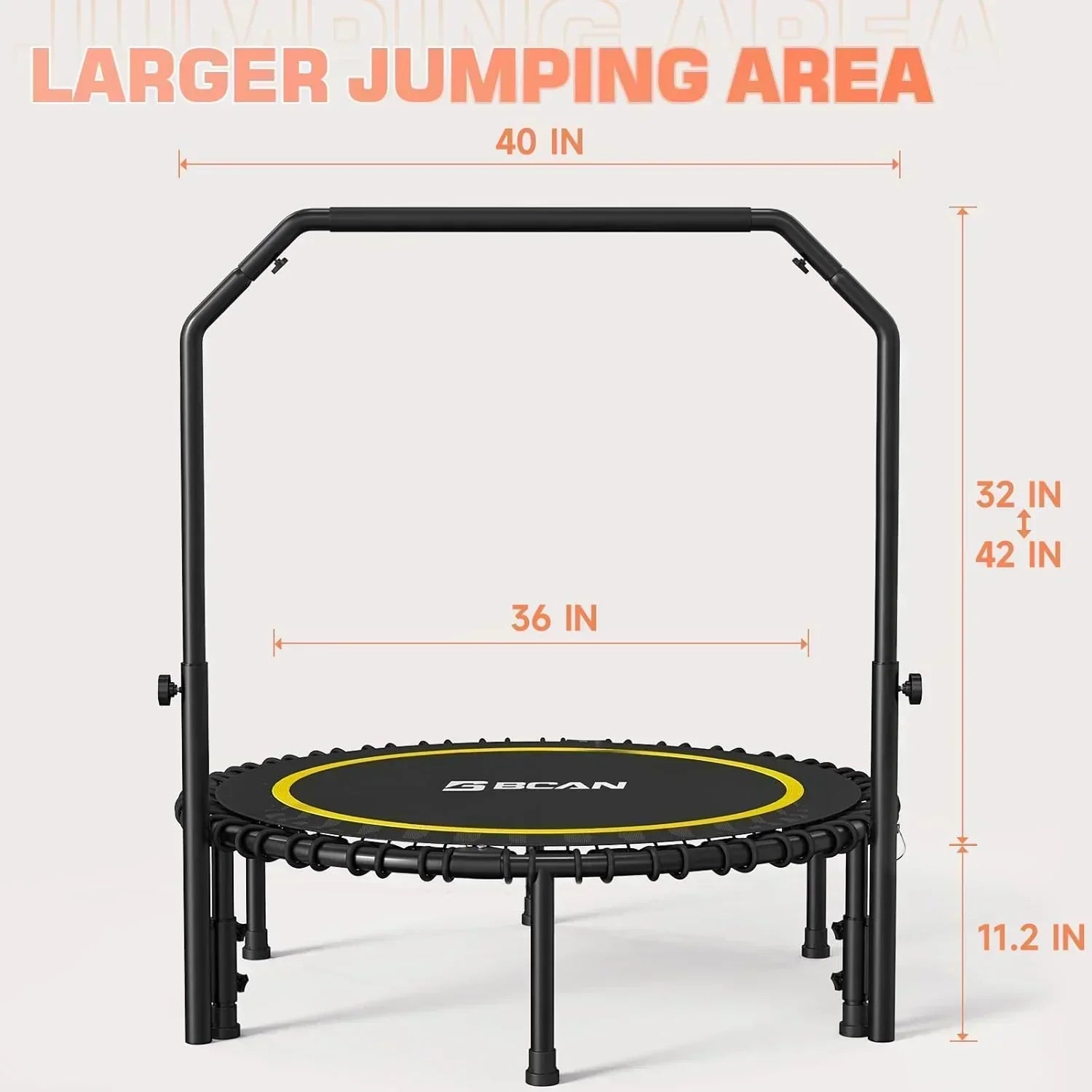 BCAN 450/550 LBS Foldable Mini Trampoline Fitness Trampoline Bungees Adjustable Foam Handle wourant