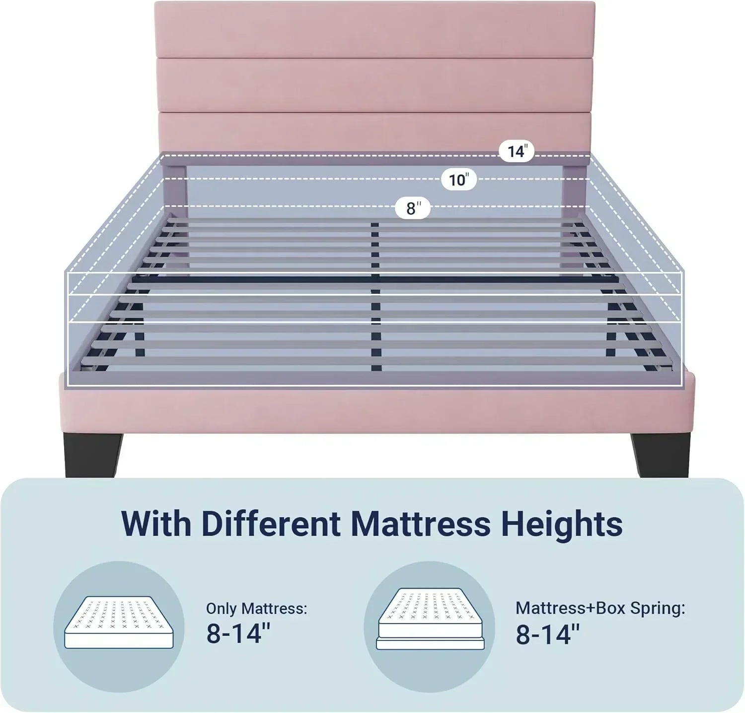Allewie Queen Size Platform Bed Frame with Fabric Upholstered Headboard Wooden Slats Support wourant