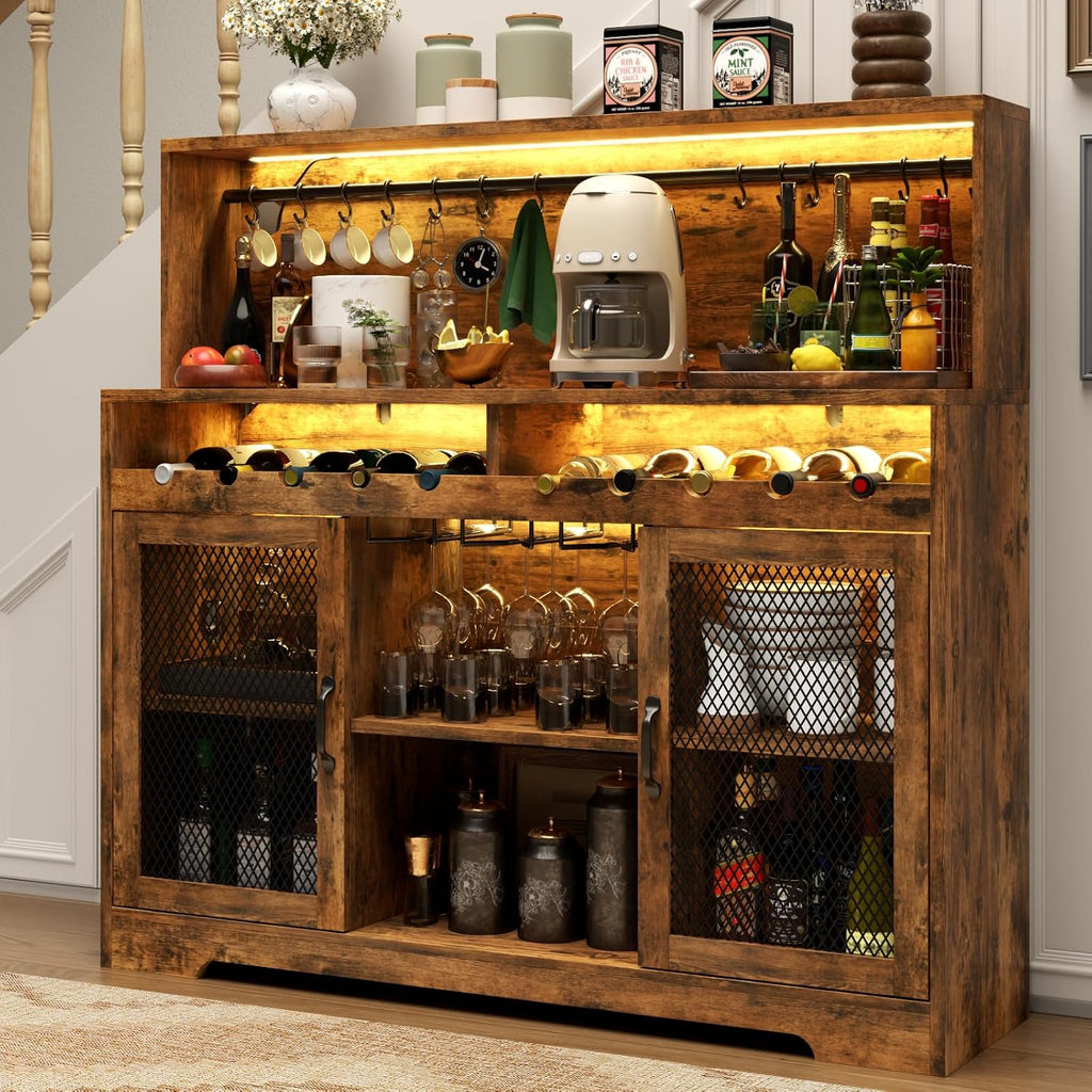 Wine Bar Cabinet with LED Light Liquor Cabinet with Glass Holder Coffee Bar for Liquor wourant