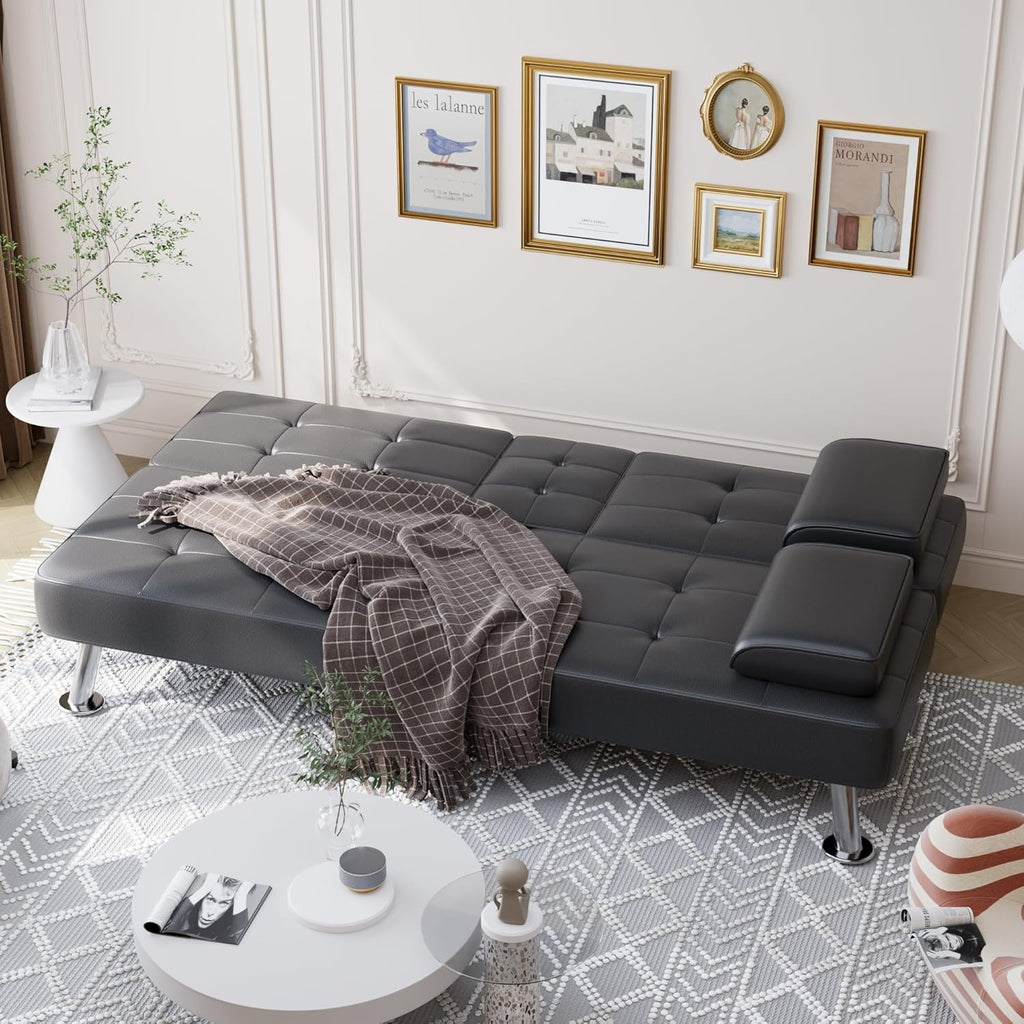 Shahoo Convertible Folding Futon Sofa Bed Sleeper Couch for Living Room Faux Leather wourant