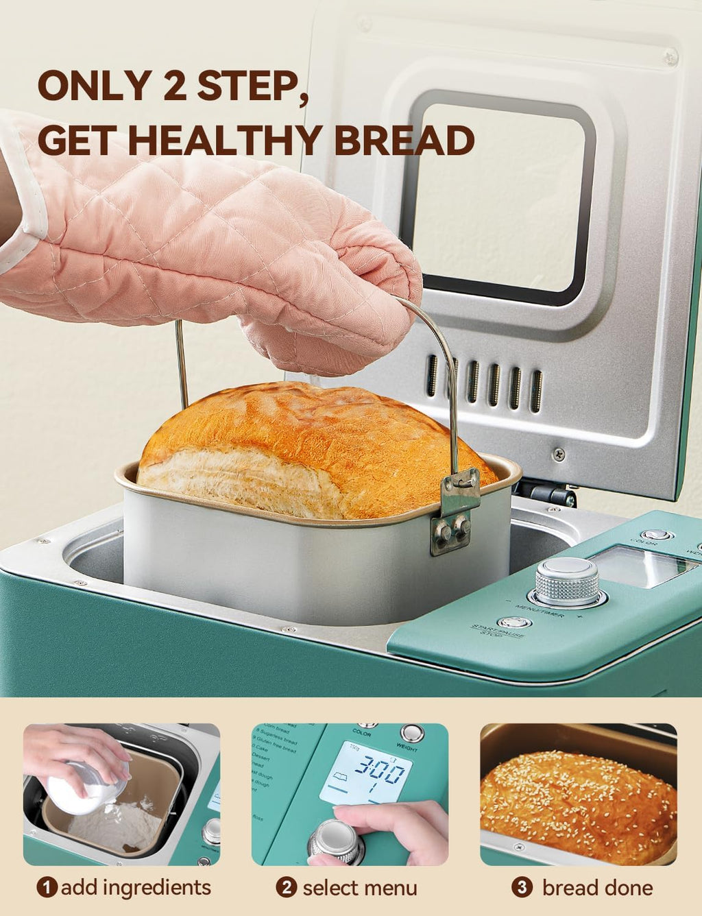 Neretva Bread Maker 20-in-1 2LB Bread Maker Dual Heater Bread Maker Automatic Ceramic Pan wourant