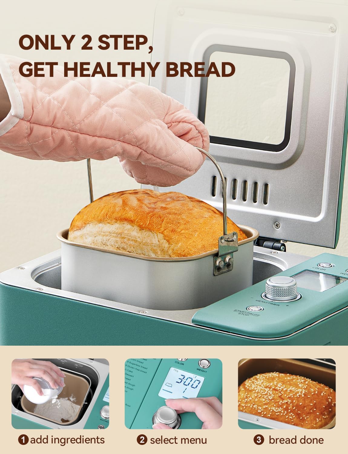 Neretva Bread Maker 20-in-1 2LB Bread Maker Dual Heater Bread Maker Automatic Ceramic Pan wourant