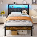 Queen Size Bed Frame with 2-Tier Storage Shelves Headboard Platform Bed with Charging Station wourant