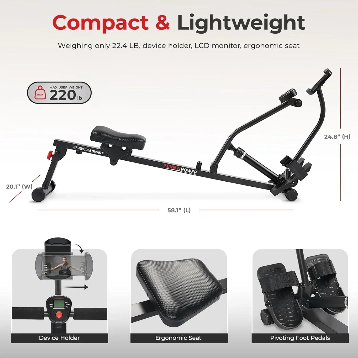 Sunny Health & Fitness Compact Adjustable Rowing Machine with 12 Levels of Resistance wourant