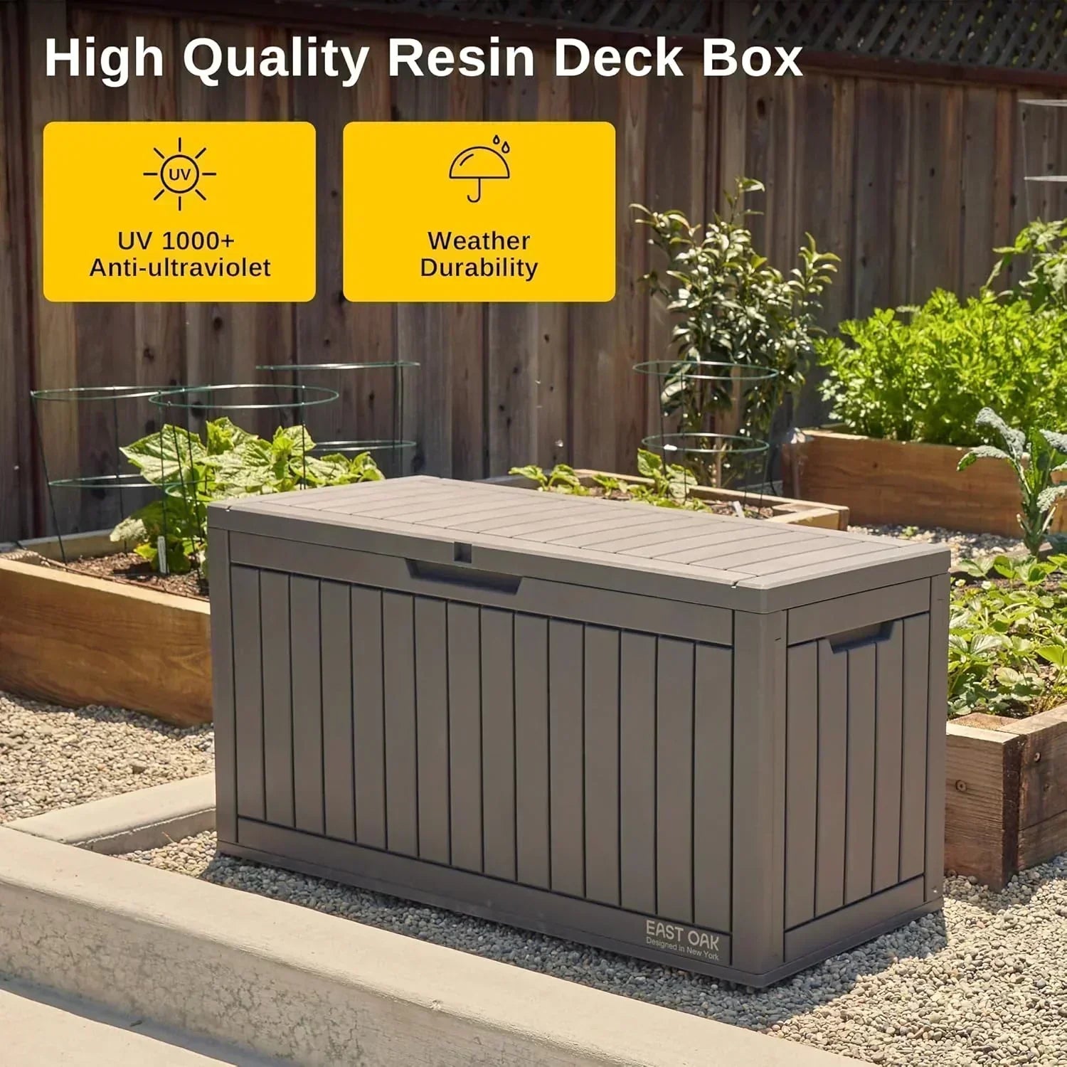 EAST OAK Outdoor Storage Box 60 Gallon Deck Box Indoor and Outdoor Use Waterproof Resin Storage wourant