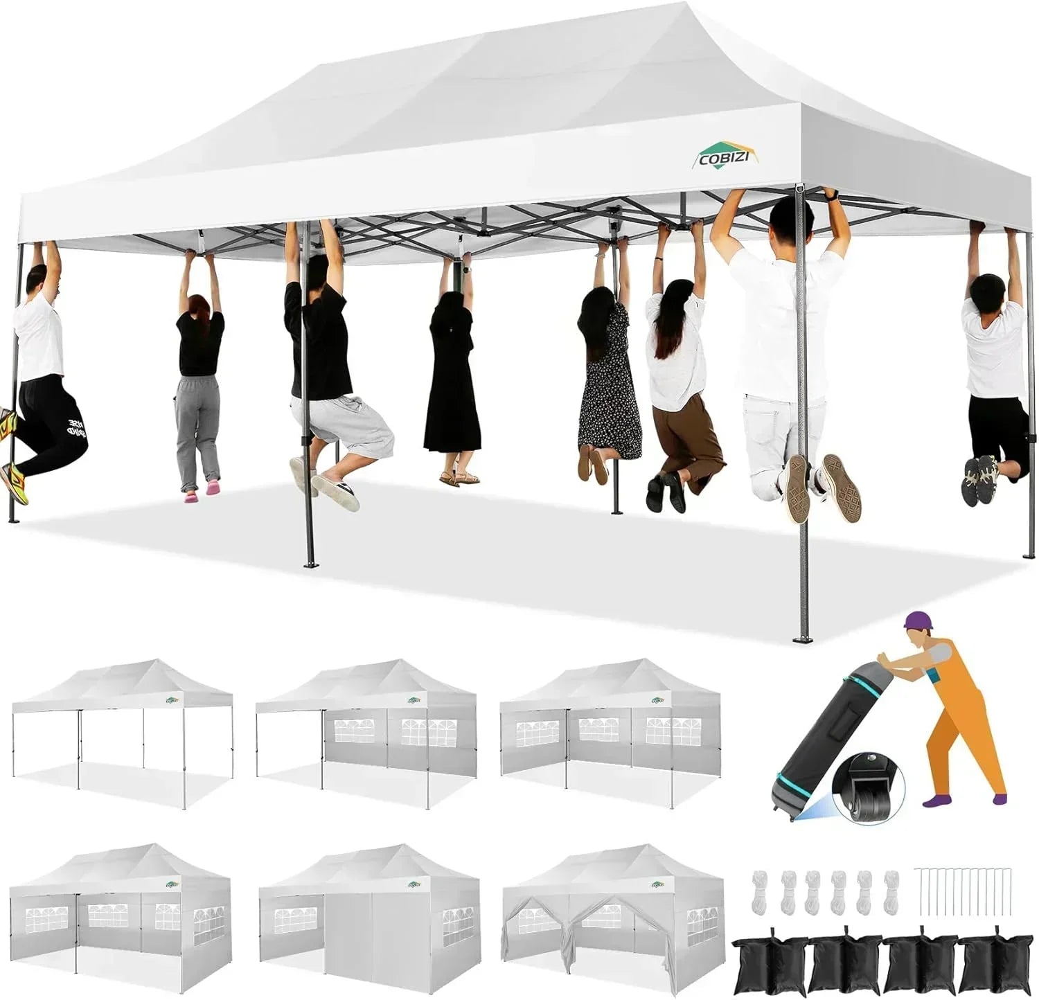 COBIZI 10x20 Heavy Duty Pop up Canopy Tent 6 sidewalls Commercial Canopy Wedding Party Tents wourant