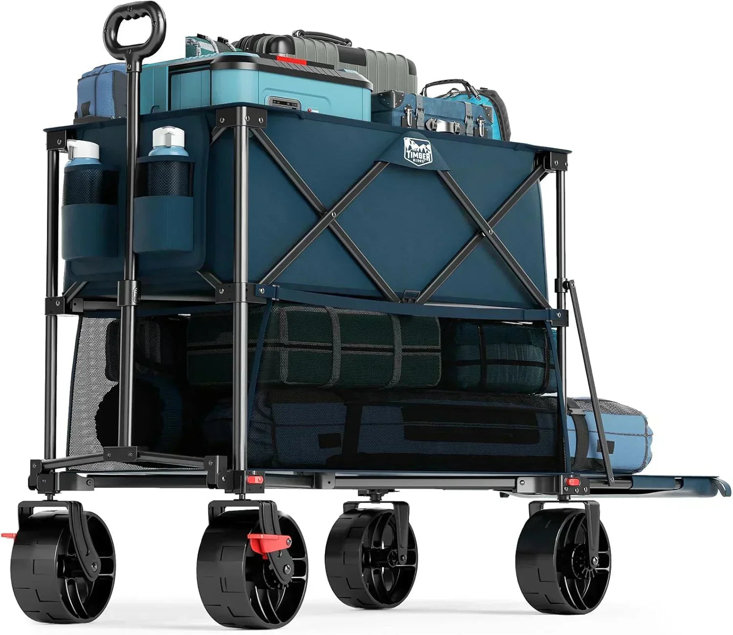 400L Large Capacity Folding Double Decker Cart with Brakes 54 Inch Extra Long Extended Cart wourant