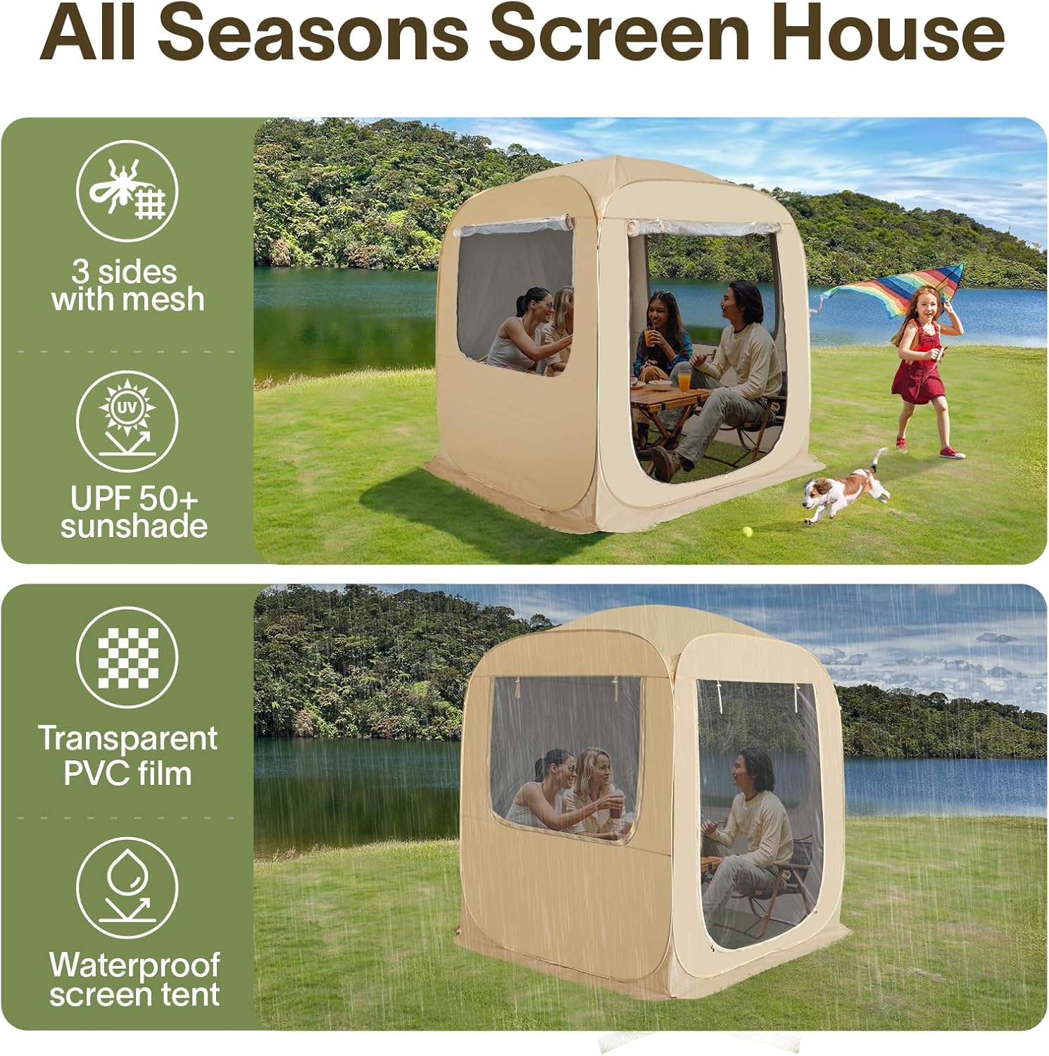 Screen gazebo sleeps 6-10-15 people Igloo-style canopy tent mosquito net on the sides Perfect wourant