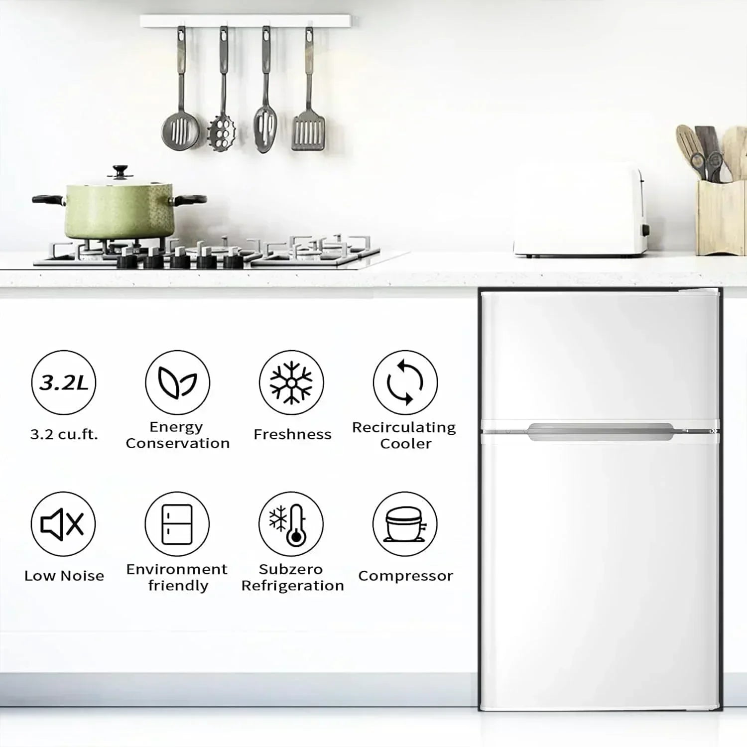 Antarctic Star Compact Mini Refrigerator Separate Freezer Small Fridge Double 2-Door wourant