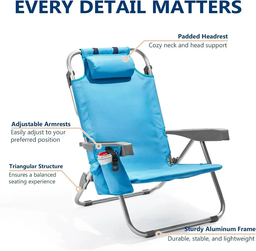 5-Position Aluminum Lay Flat Tall Backpack Beach Chairs 2 Pack Compact Portable Beach Chairs wourant
