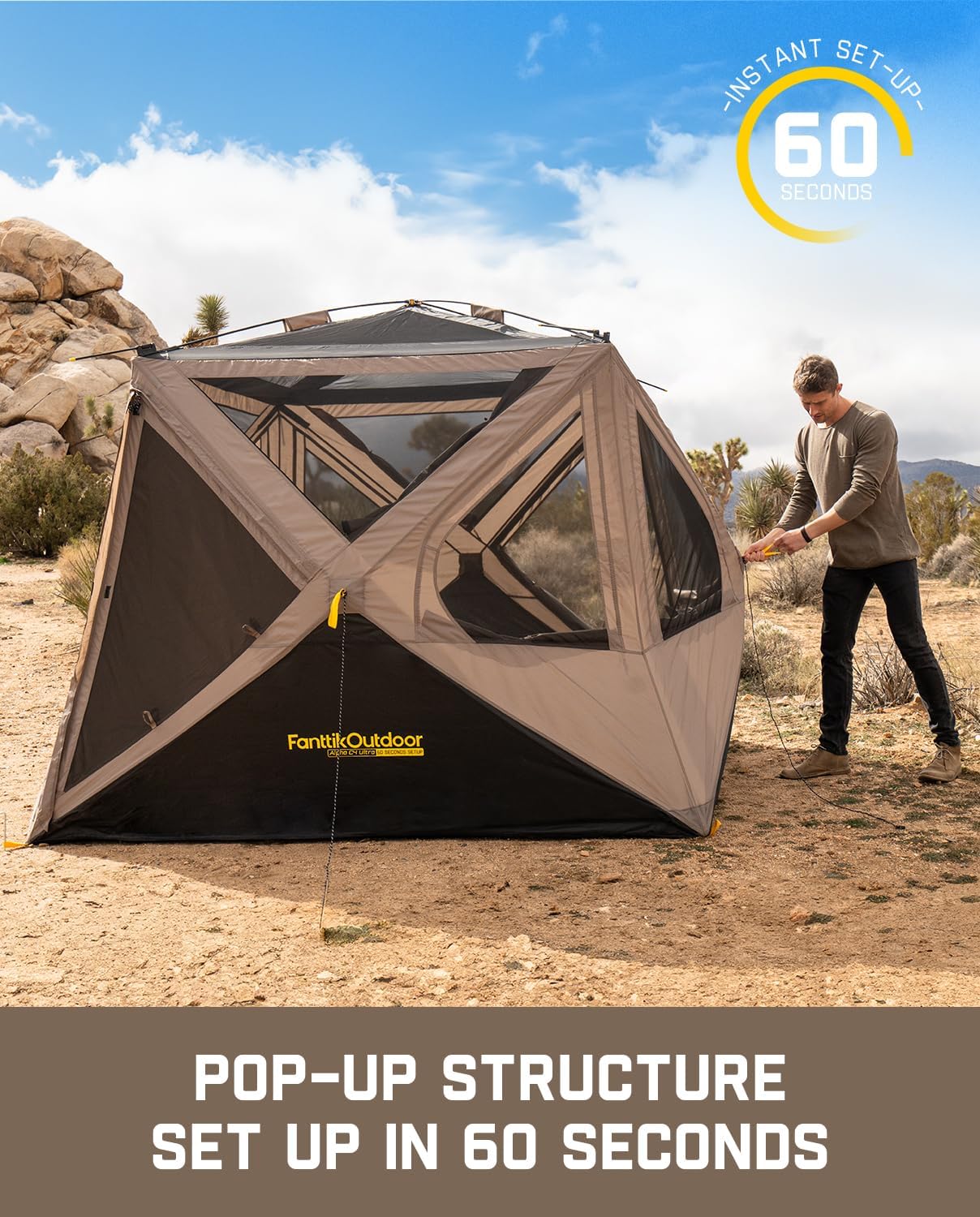 Super Camping Tent 4 Person Pop-up Instant Cabin Set Up Portable Center Tent wourant