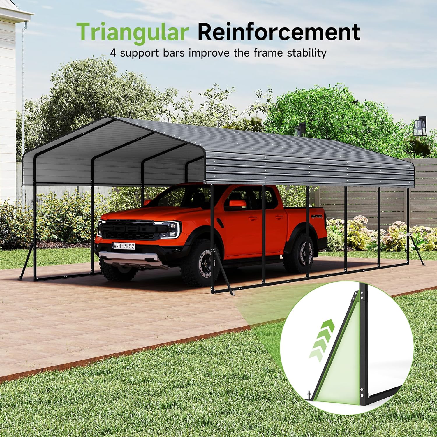 10'x15' Heavy Duty Metal Carport Outdoor Garage Car Shelter Shade with Heavier Frame wourant