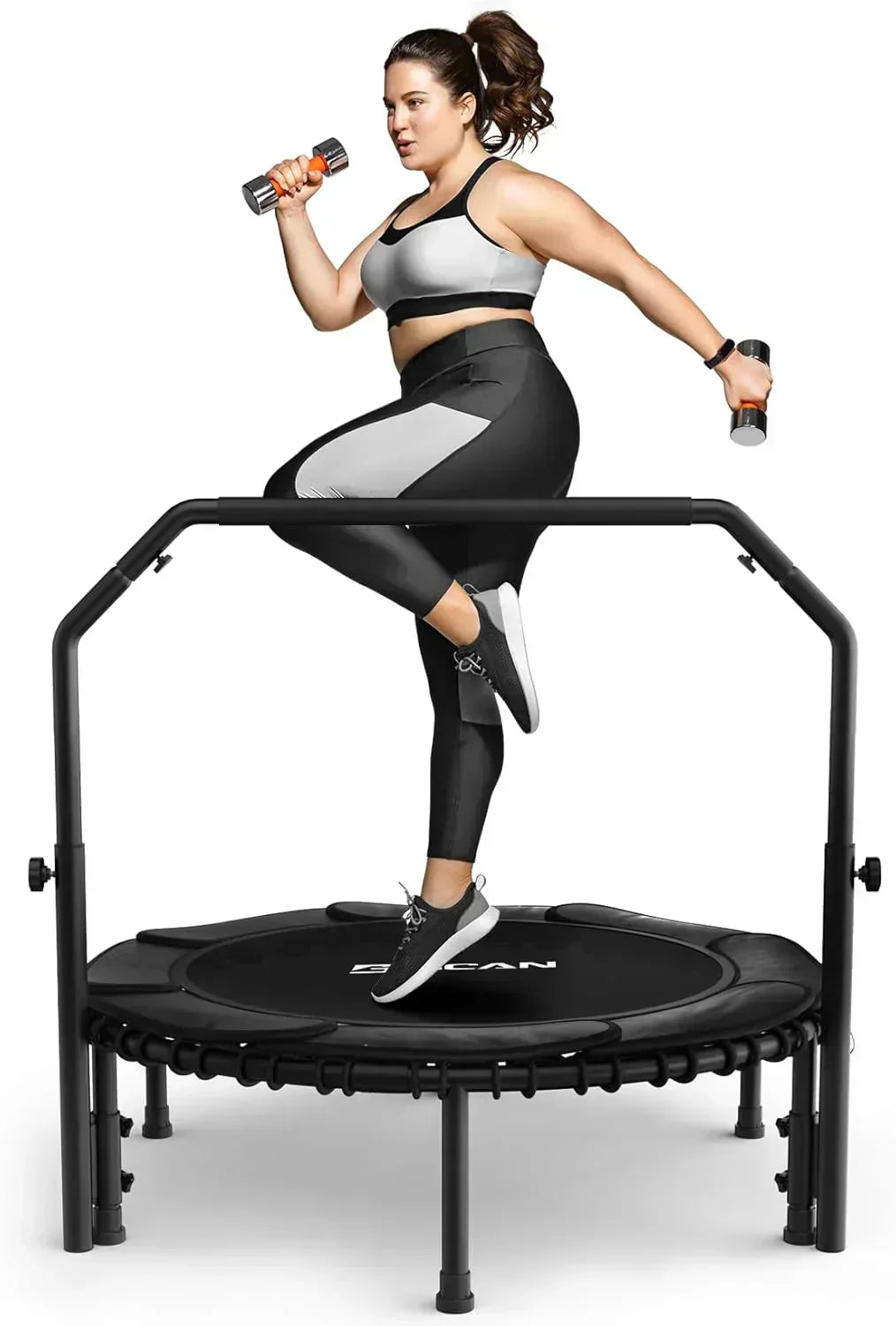 BCAN 450/550 LBS Foldable Mini Trampoline Fitness Trampoline Bungees Adjustable Foam Handle wourant