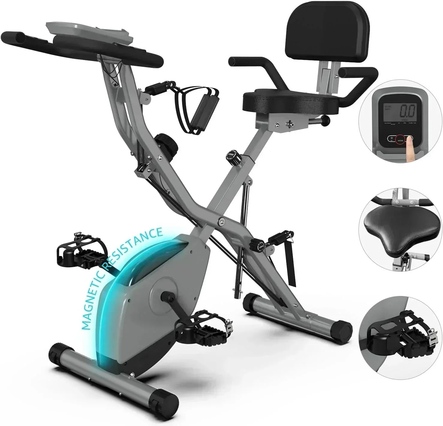 Foldable Exercise Bike Stationary Bikes  5 IN 1 Indoor Workout Cycling Bike Quiet Magnetic Resistance wourant