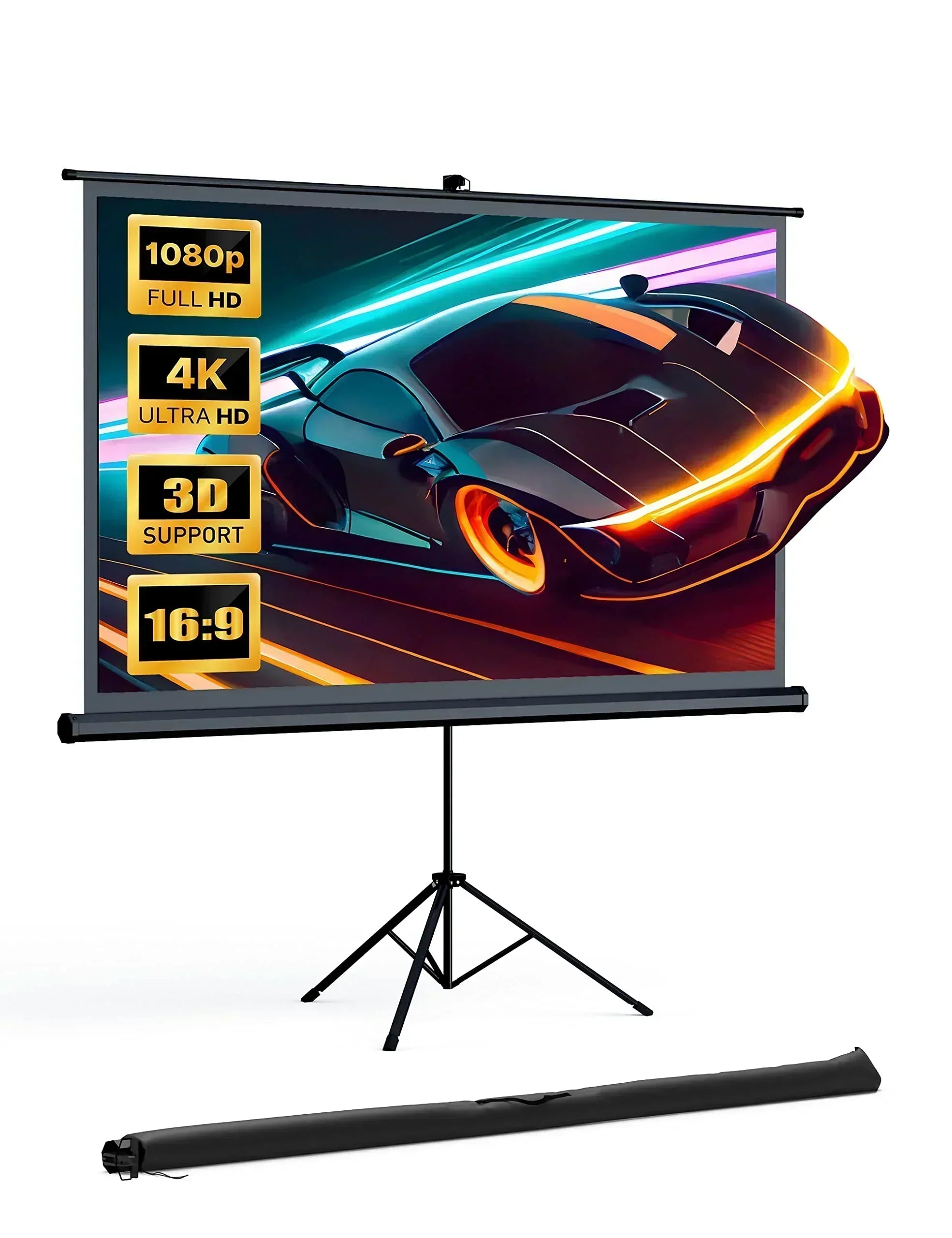 Screen with Stand HYZ 120 inch Projector Screen 4K HD with Wrinkle-Free Design wourant