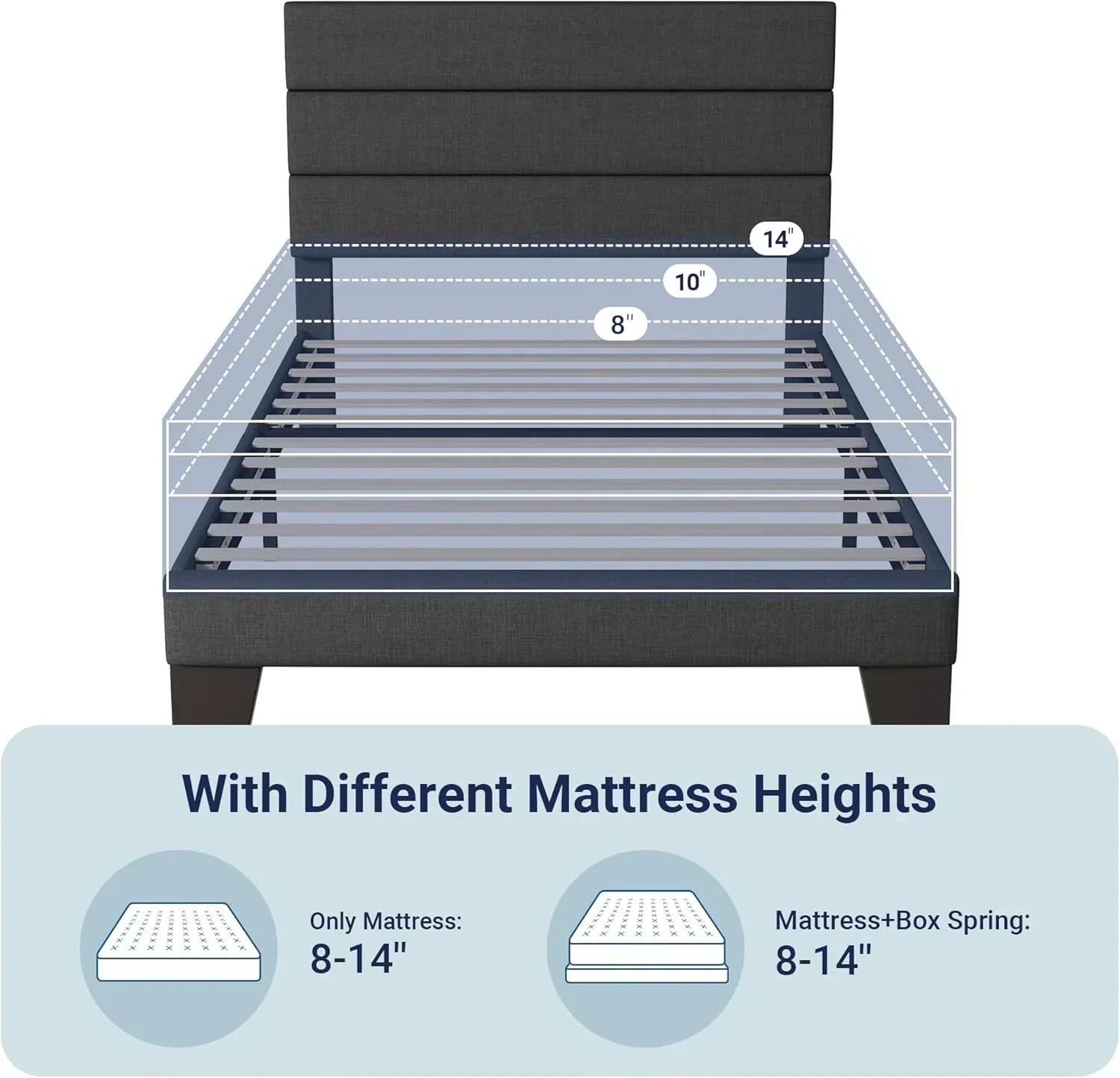 Allewie King size platform bed frame with velvet upholstered headboard and planks wourant